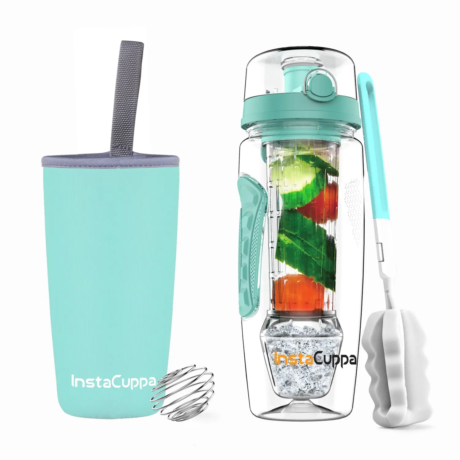 InstaCuppa Tritan Fruit Infuser Water Bottle with Polar Ice Ball Infuser, Flip Top Sipper Lid, Neoprene Sleeve, Detox Recipes eBook - Image 18