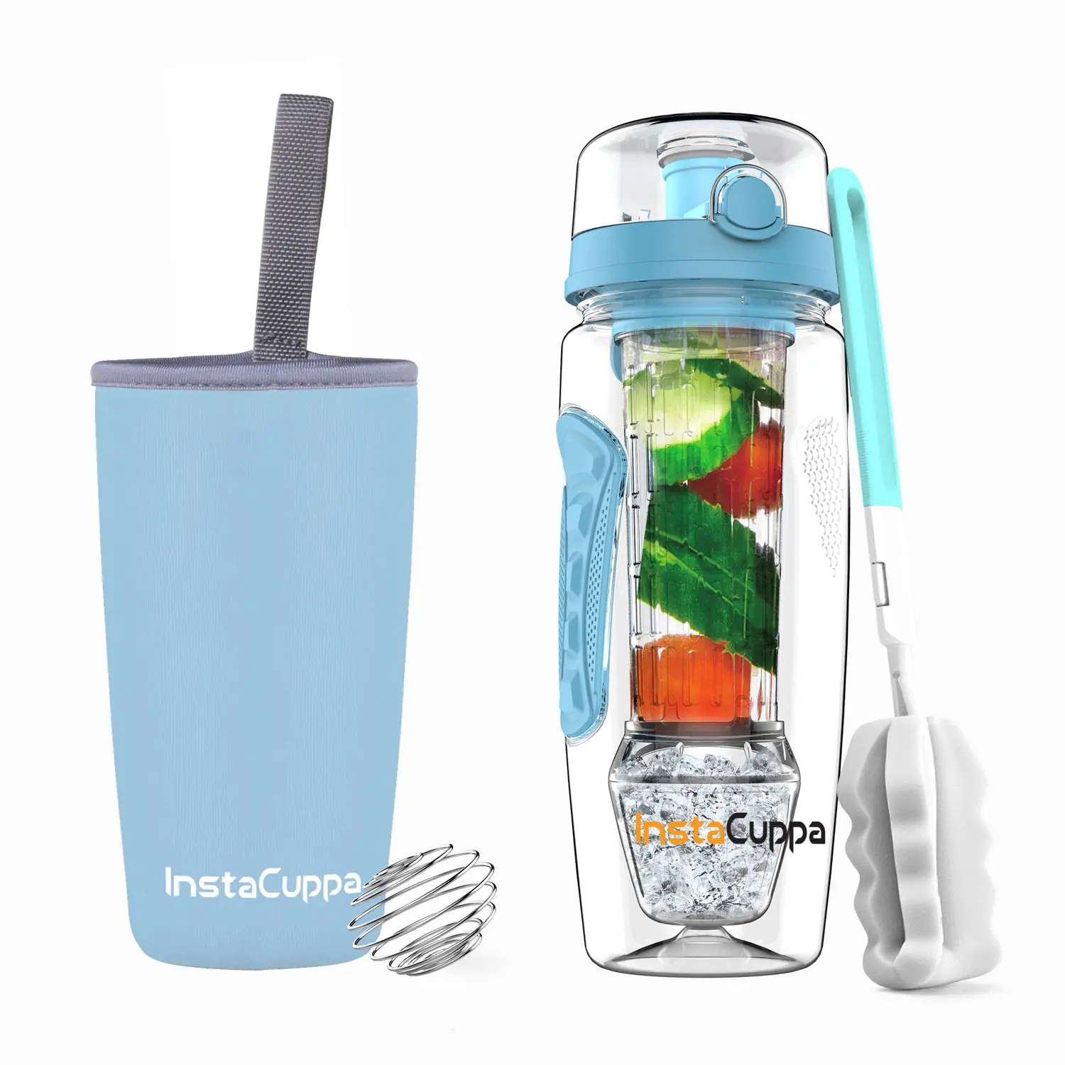 InstaCuppa Tritan Fruit Infuser Water Bottle with Polar Ice Ball Infuser, Flip Top Sipper Lid, Neoprene Sleeve, Detox Recipes eBook - Image 19