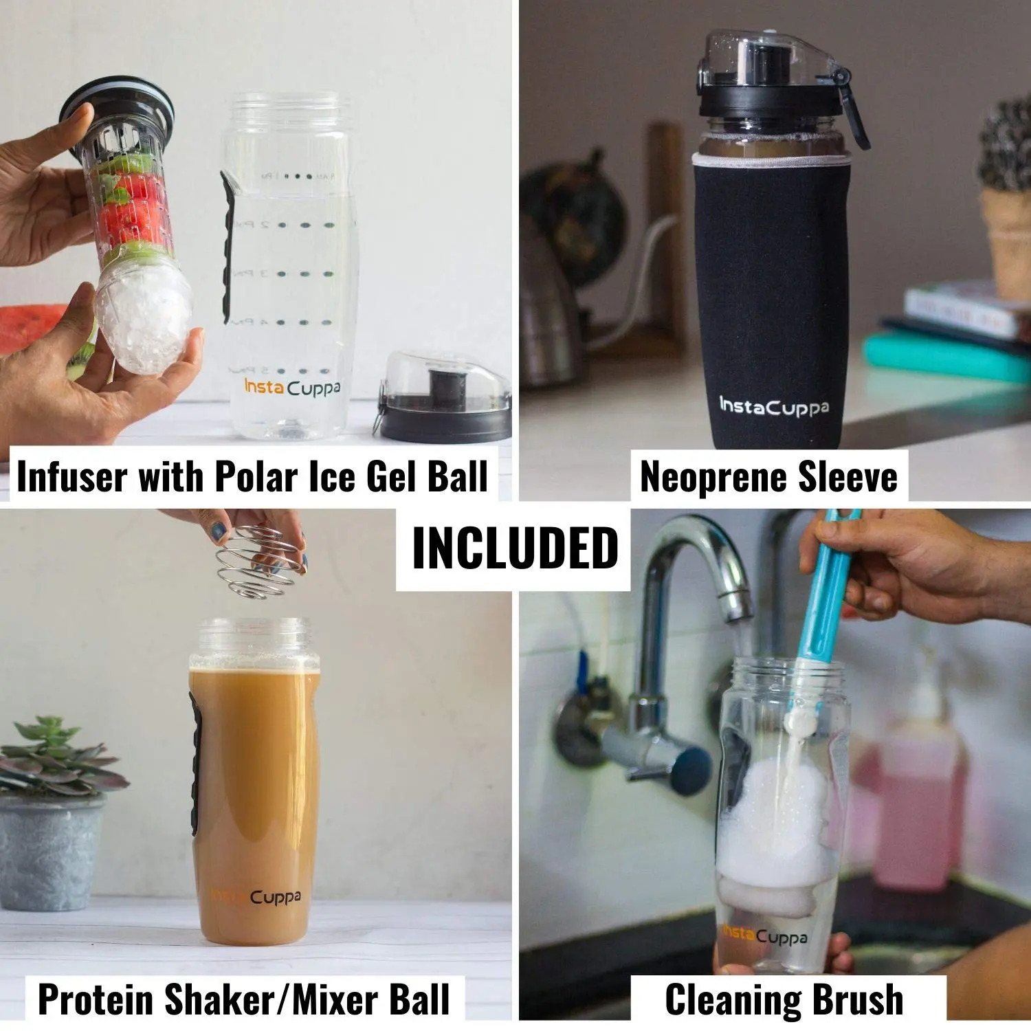 InstaCuppa Tritan Fruit Infuser Water Bottle with Polar Ice Ball Infuser, Flip Top Sipper Lid, Neoprene Sleeve, Detox Recipes eBook - Image 7