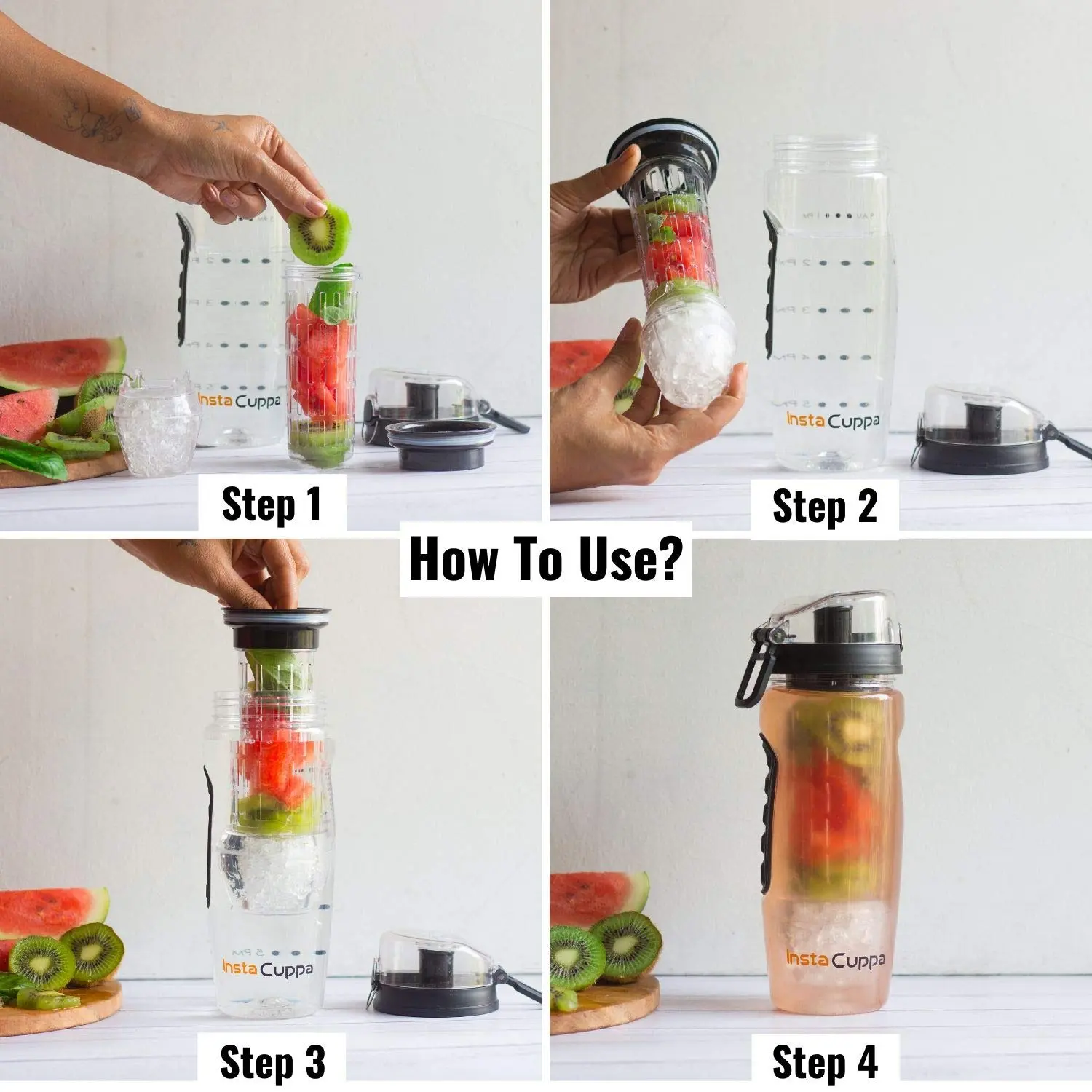 InstaCuppa Tritan Fruit Infuser Water Bottle with Polar Ice Ball Infuser, Flip Top Sipper Lid, Neoprene Sleeve, Detox Recipes eBook - Image 8
