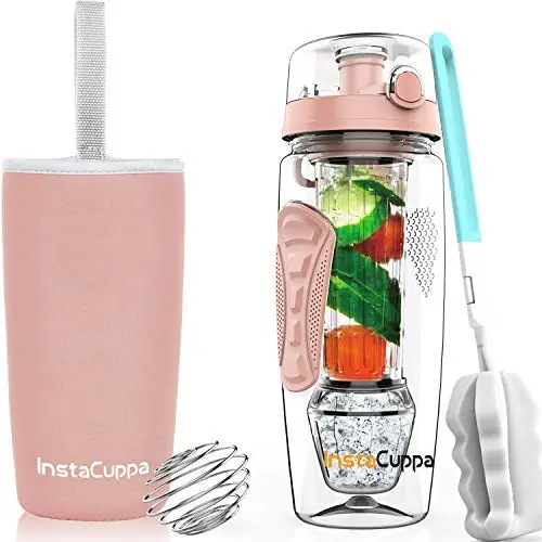 InstaCuppa Tritan Fruit Infuser Water Bottle with Polar Ice Ball Infuser, Flip Top Sipper Lid, Neoprene Sleeve, Detox Recipes eBook - Image 9