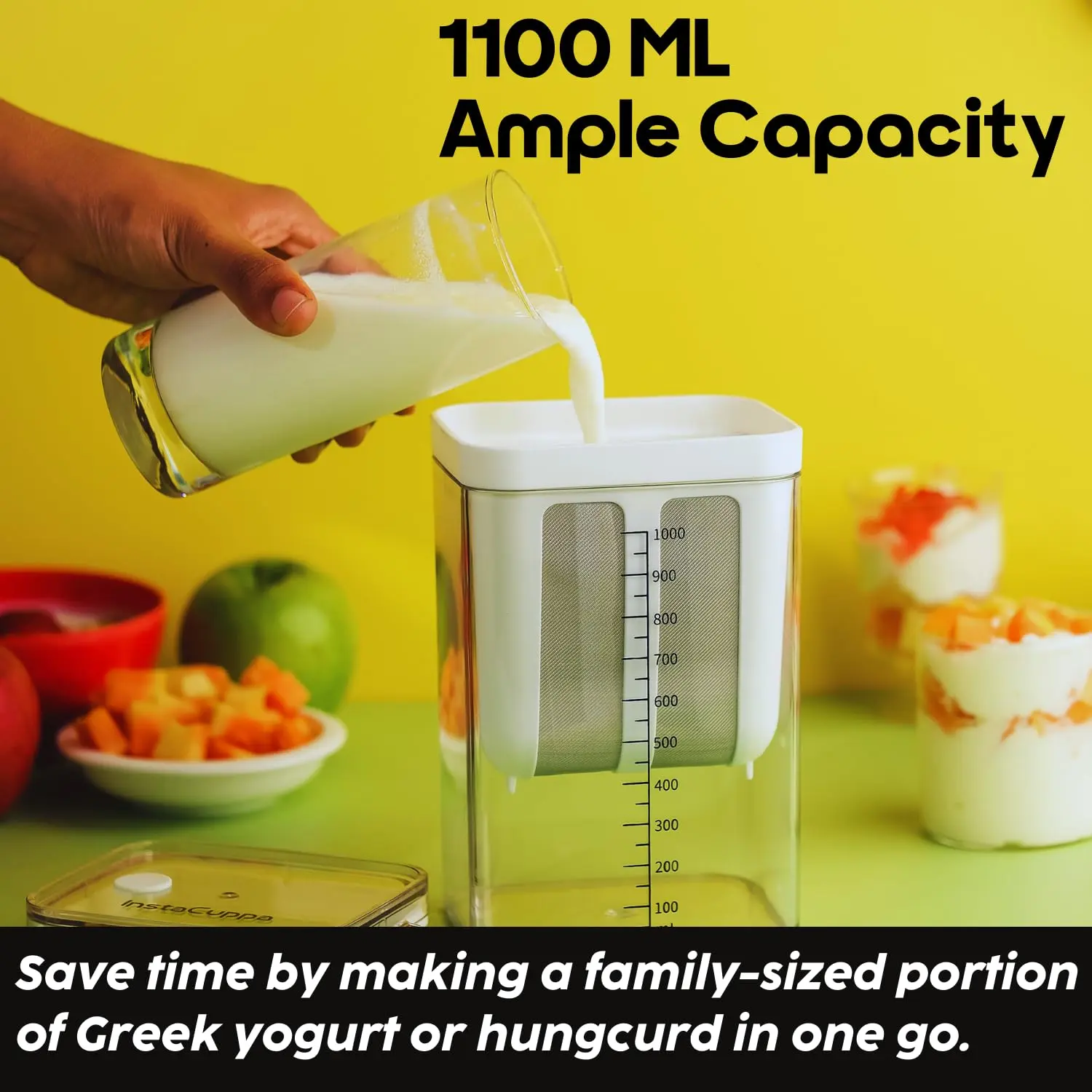 InstaCuppa Greek Yogurt Maker 1100 ml for Thick Homemade Hung Card - Multipurpose Yogurt Strainer with Stainless Steel Fine Mesh - Image 3