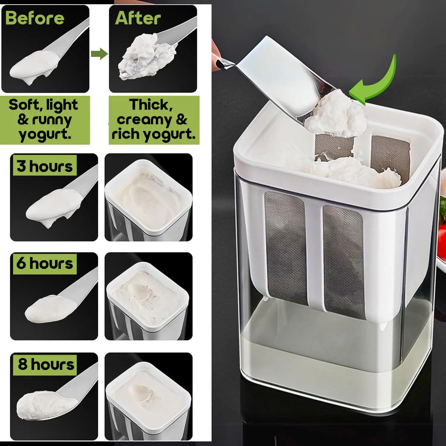 InstaCuppa Greek Yogurt Maker 1100 ml for Thick Homemade Hung Card - Multipurpose Yogurt Strainer with Stainless Steel Fine Mesh - Image 5