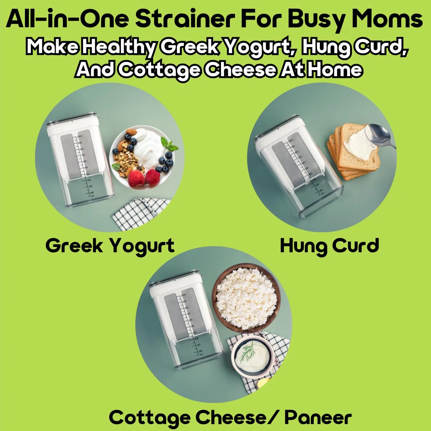 InstaCuppa Greek Yogurt Maker 1100 ml for Thick Homemade Hung Card - Multipurpose Yogurt Strainer with Stainless Steel Fine Mesh - Image 6