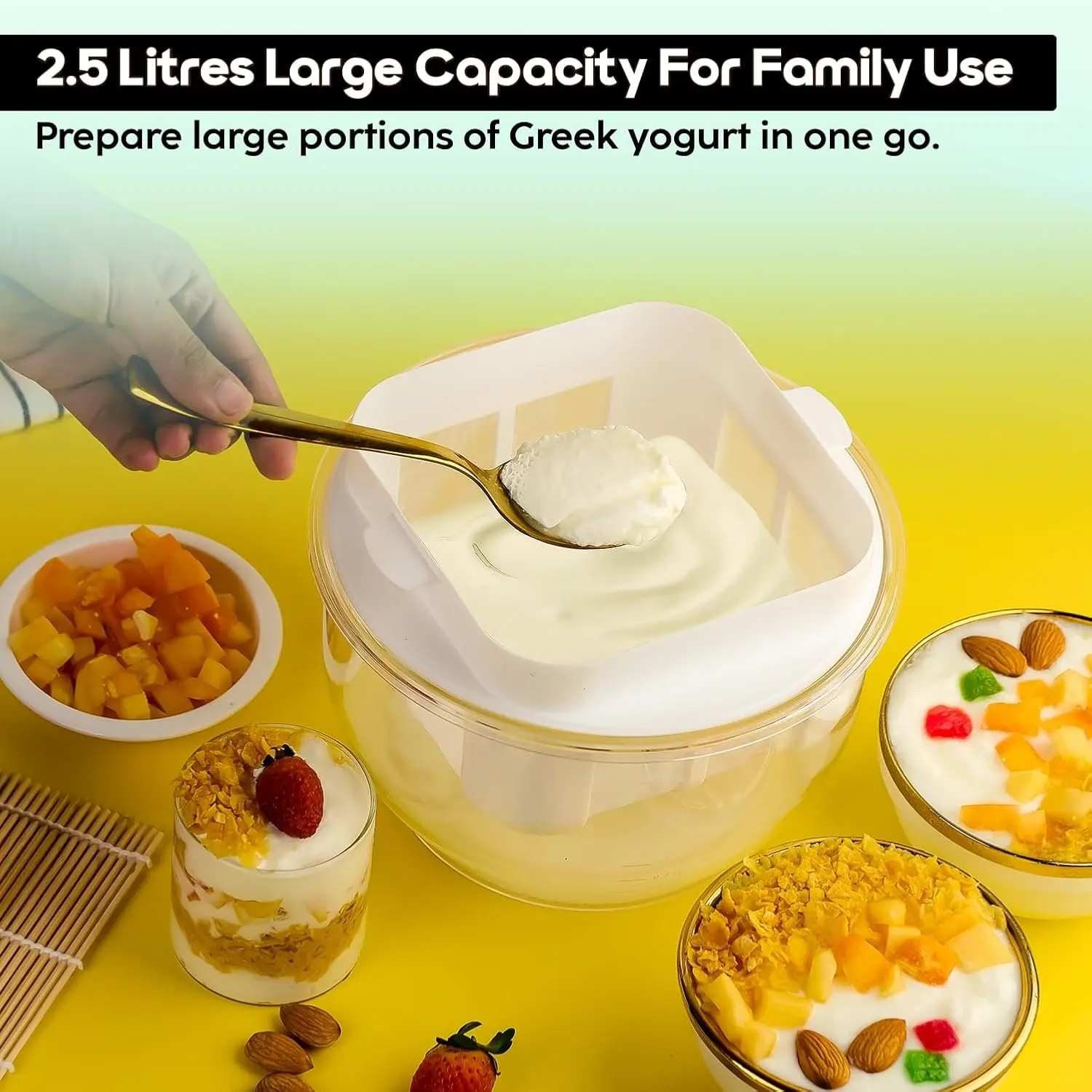 InstaCuppa Greek Yogurt Maker 2.5 litre for Making Thick Hung Curd At Home | BPA-Free Strainer & Container with Nylon Inner Mesh - Image 4