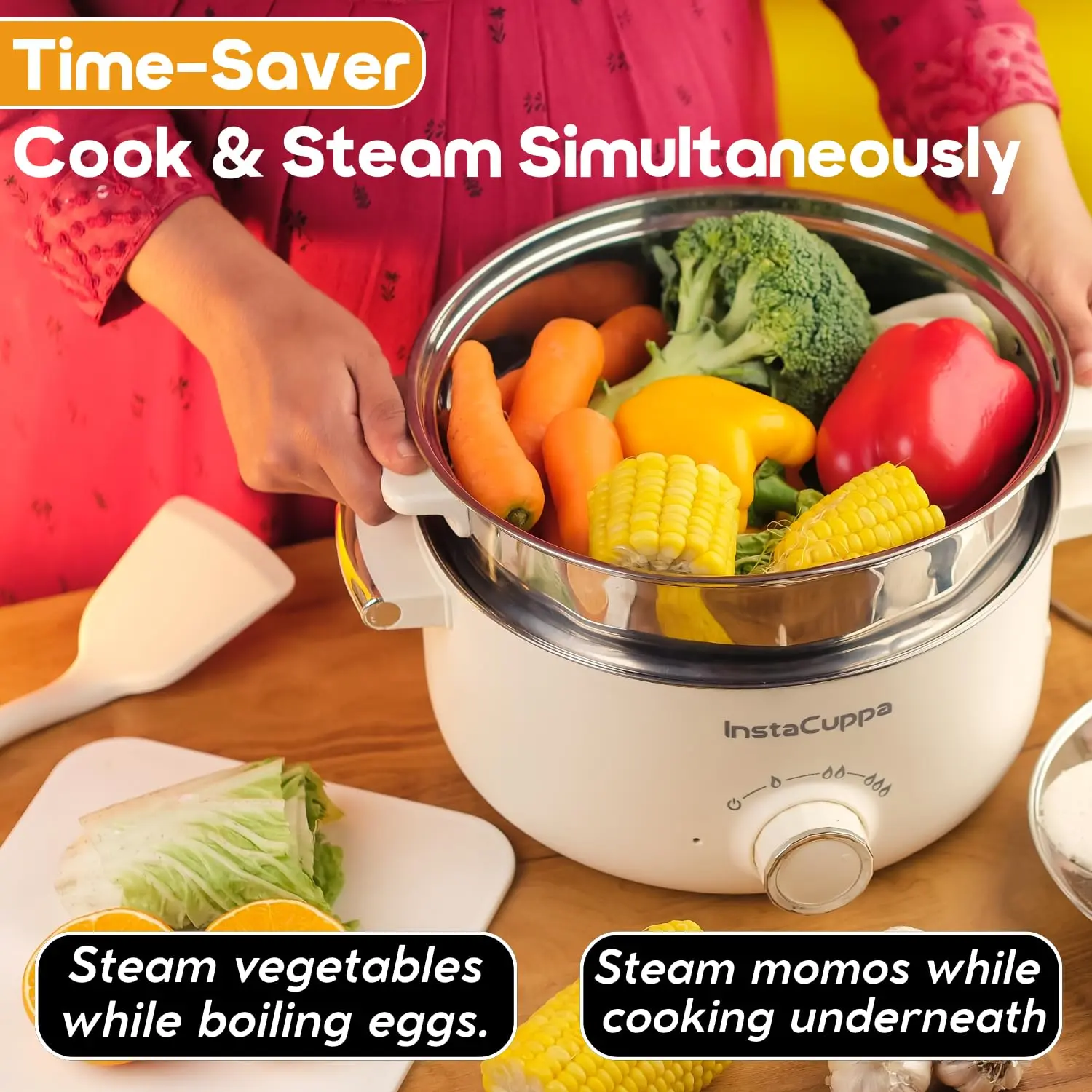 InstaCuppa Stainless Steel 3-in-1 Multi Cook Kettle with Steamer, 3 Liter Inner Pot, Adjustable Temperature Settings ,for Boiling - Image 6