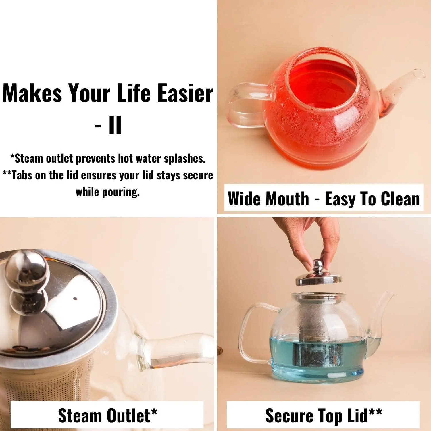 InstaCuppa Borosilicate Glass Teapot with Removable Stainless Steel Infuser, Perfect for Infusing Blooming Teas, Loose Leaf Teas, 1200 ML - Image 5