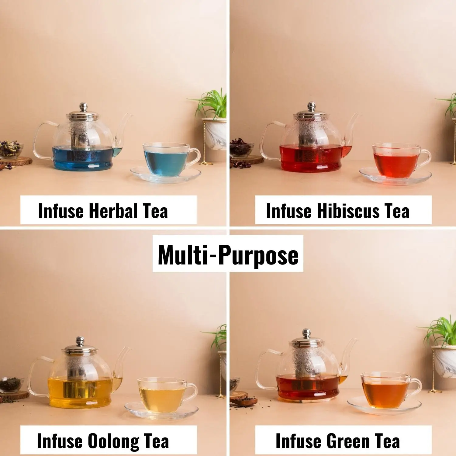 InstaCuppa Borosilicate Glass Teapot with Removable Stainless Steel Infuser, Perfect for Infusing Blooming Teas, Loose Leaf Teas, 1200 ML - Image 6