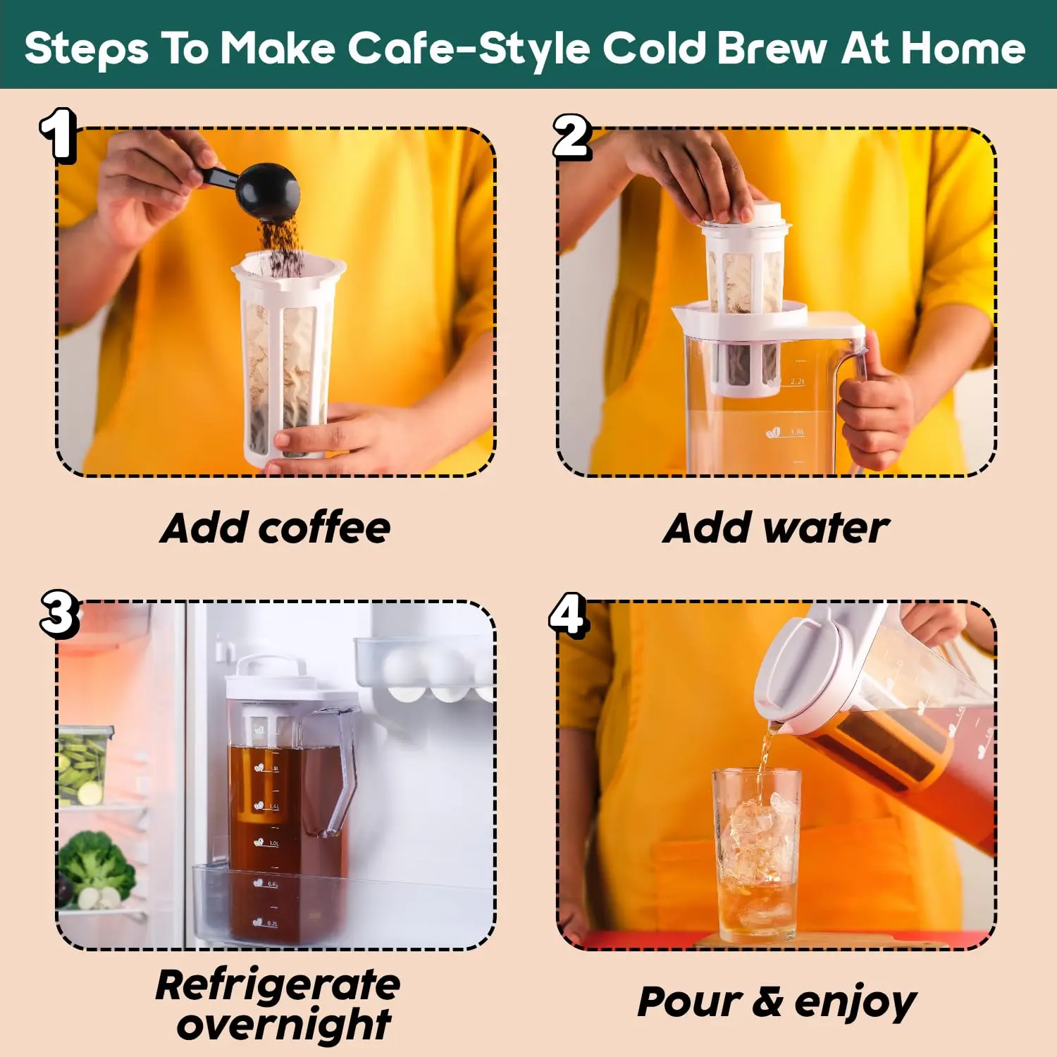 InstaCuppa Cold Brew Coffee Maker 2.2L – BPA-Free Jug with Measurement Markings, Fine Nylon Mesh Filter, Airtight Lid, Leak-Proof - Image 8