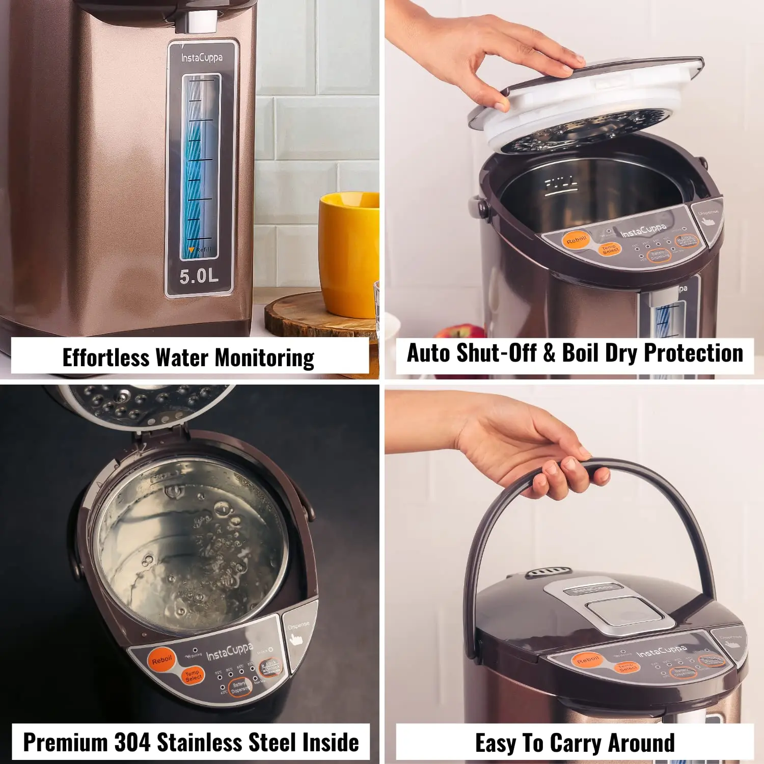 InstaCuppa Electric Kettle Dispenser With Temperature Control, Stay Warm Function, 5 Litres Capacity, 1200W, Automatic Shut-Off And - Image 7