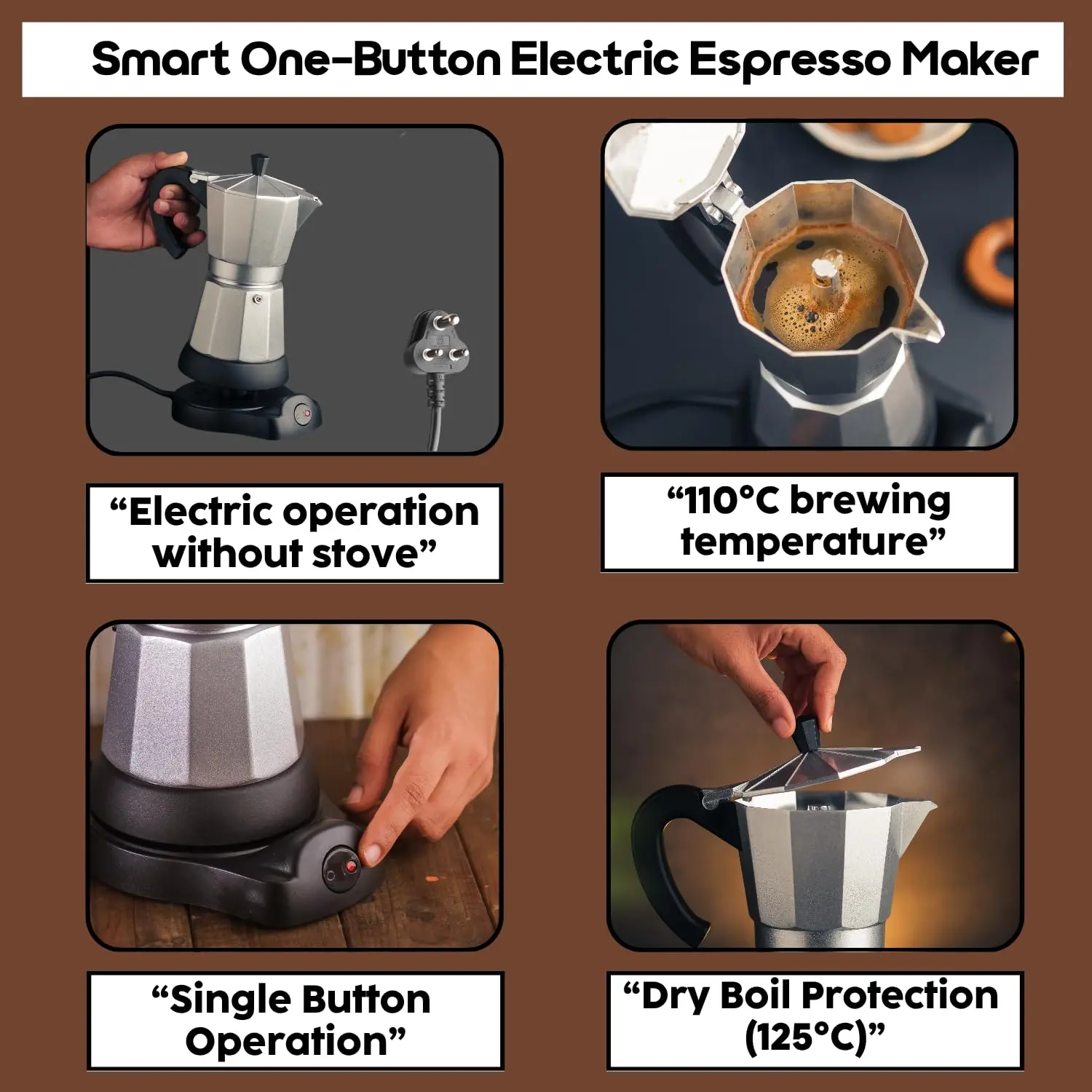 InstaCuppa Electric Moka Pot Coffee Maker, One-button Auto Espresso Machine 300ml, Safe Auto-Shutoff, Perfect for Busy Indian Moms, 6 Cups Capacity - Image 11
