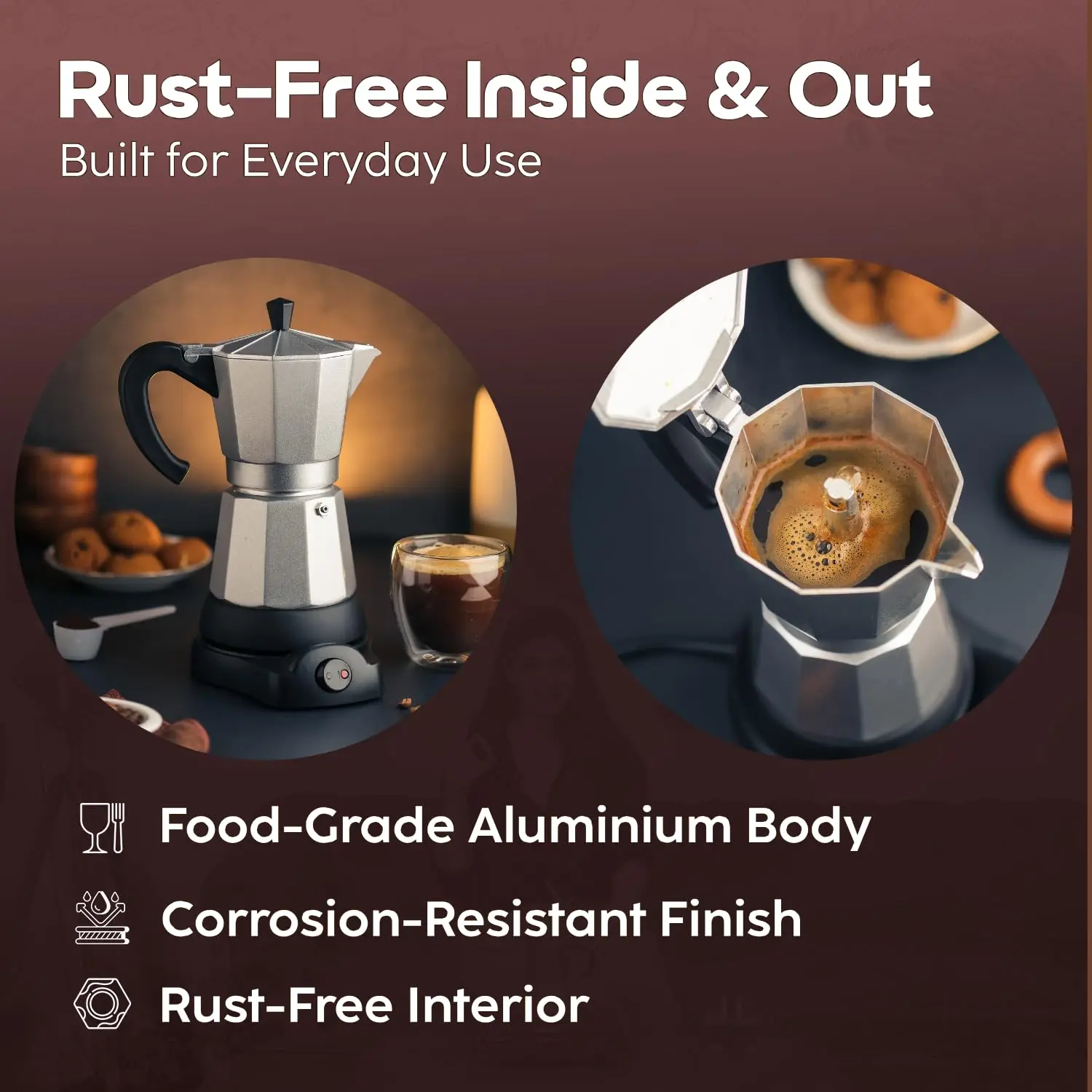 InstaCuppa Electric Moka Pot Coffee Maker, One-button Auto Espresso Machine 300ml, Safe Auto-Shutoff, Perfect for Busy Indian Moms, 6 Cups Capacity - Image 12