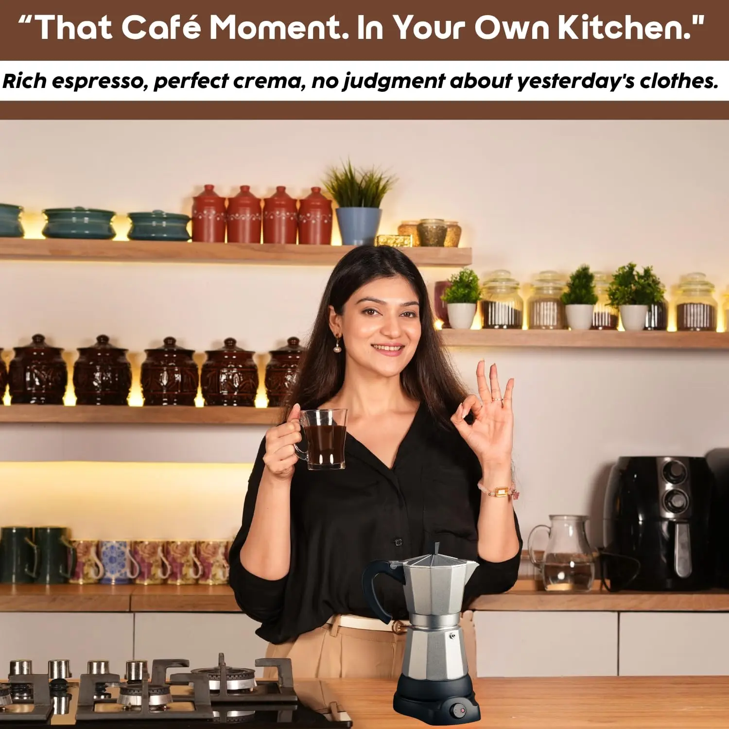 InstaCuppa Electric Moka Pot Coffee Maker, One-button Auto Espresso Machine 300ml, Safe Auto-Shutoff, Perfect for Busy Indian Moms, 6 Cups Capacity - Image 13
