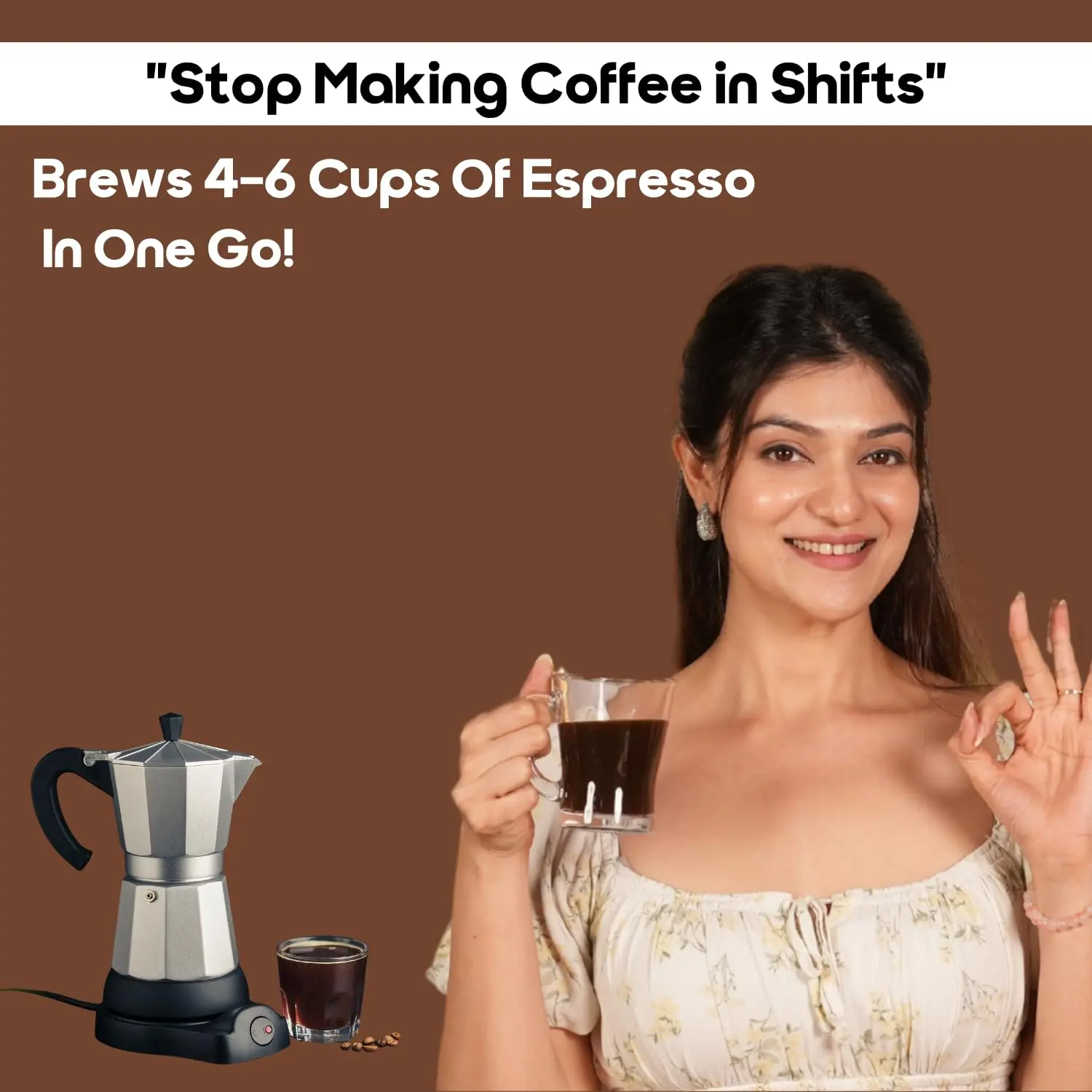 InstaCuppa Electric Moka Pot Coffee Maker, One-button Auto Espresso Machine 300ml, Safe Auto-Shutoff, Perfect for Busy Indian Moms, 6 Cups Capacity - Image 18