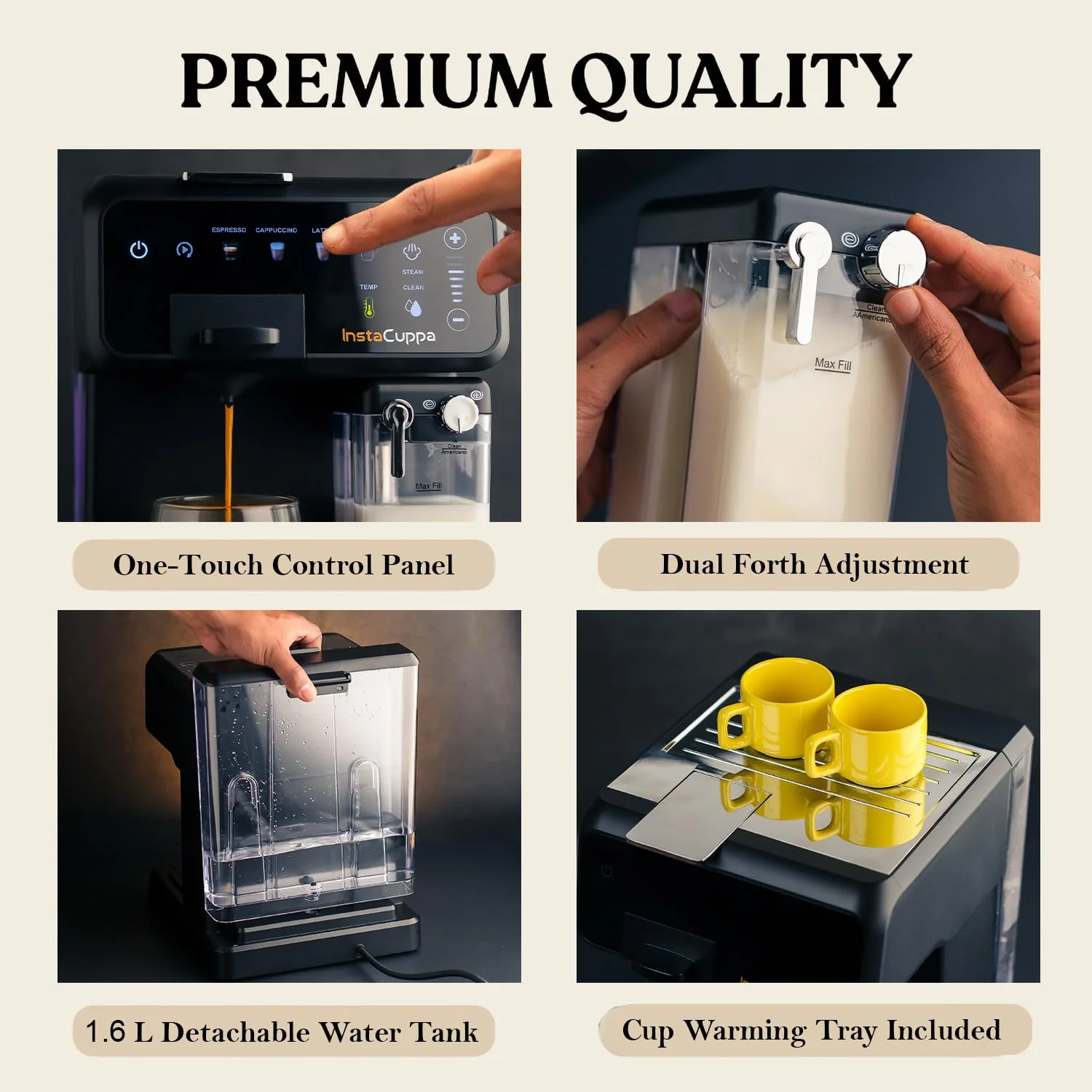 InstaCuppa Espresso Coffee Maker with Built-In Milk Frother - Nespresso Original, Dolce Gusto and Ground Coffee Compatible, One-Touch 4 Cafe-Style Drinks, Adjustable Volume Control - Image 7