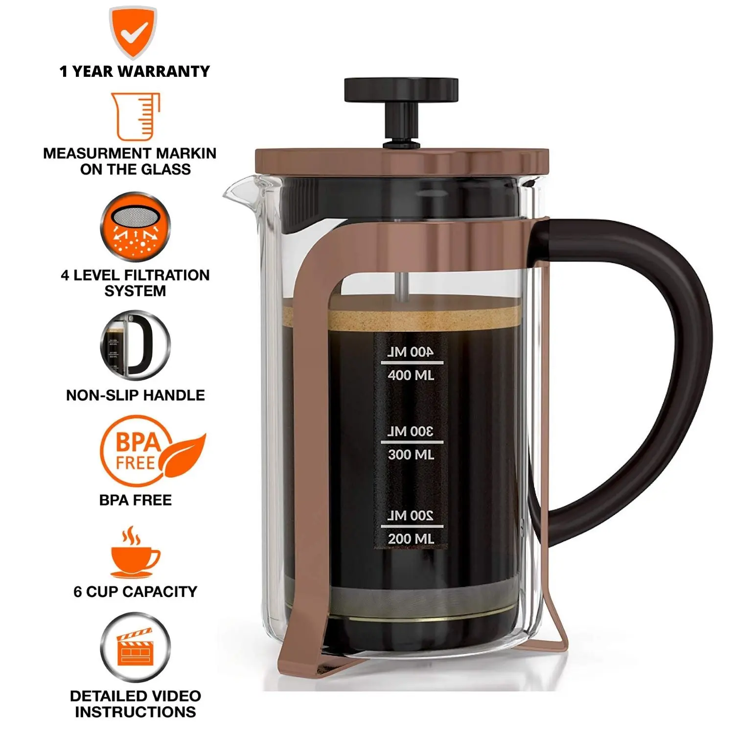 InstaCuppa French Press Coffee Maker with Smooth Plunger Mechanism, 4 Part Filtration, Measurement Markings - Image 18