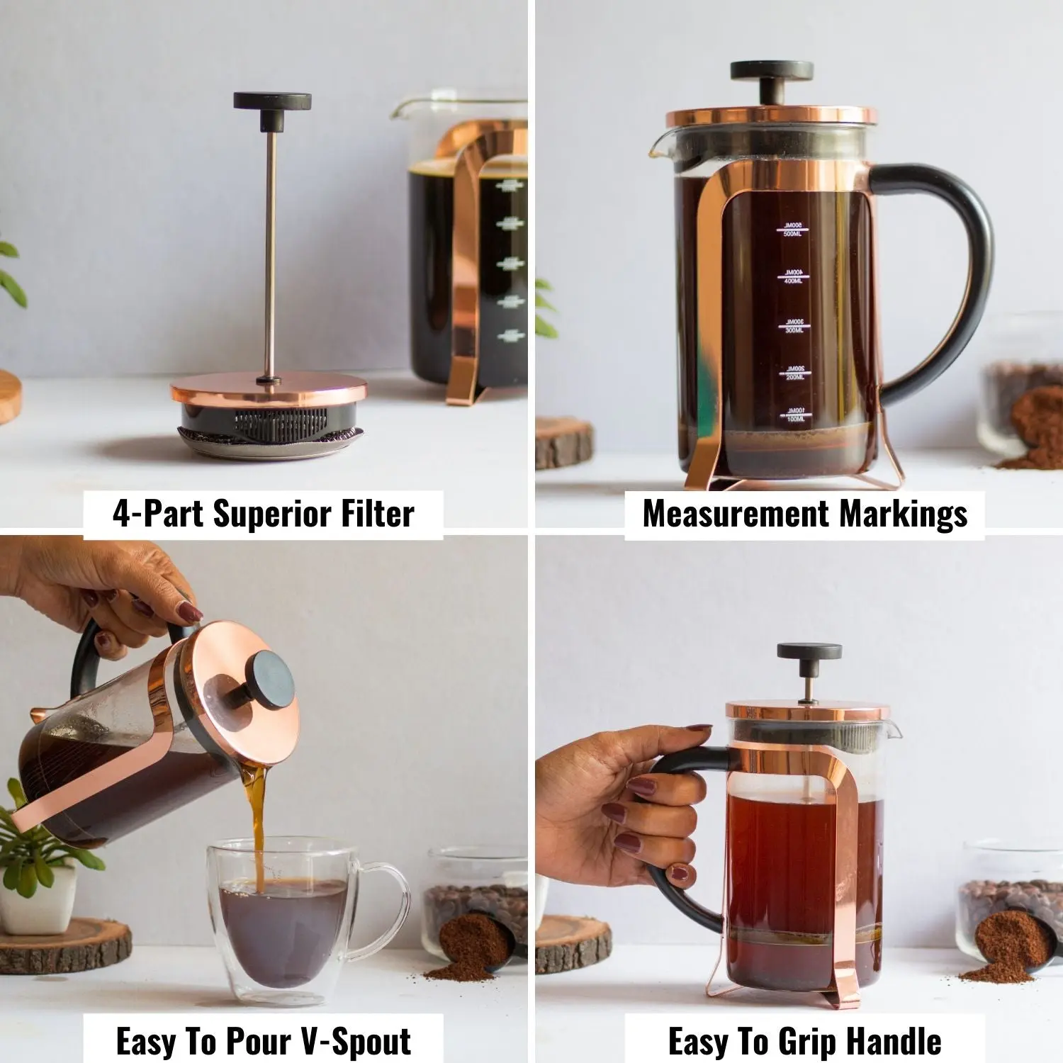 InstaCuppa French Press Coffee Maker with Smooth Plunger Mechanism, 4 Part Filtration, Measurement Markings - Image 22