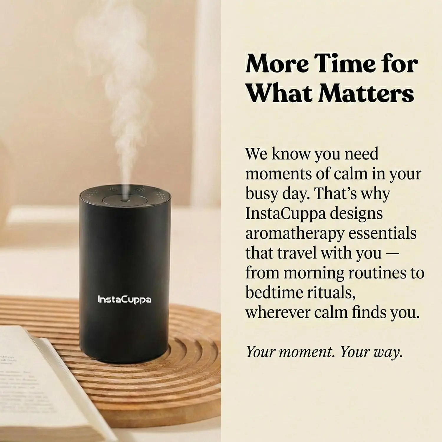 InstaCuppa Rechargeable Aroma Oil Diffuser - Waterless, 3 Speed Settings, 30-Hour Runtime, USB-C Charging - For Travel, Office, Bedroom - Image 3