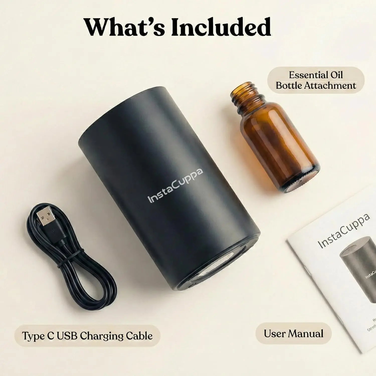 InstaCuppa Rechargeable Aroma Oil Diffuser - Waterless, 3 Speed Settings, 30-Hour Runtime, USB-C Charging - For Travel, Office, Bedroom - Image 8