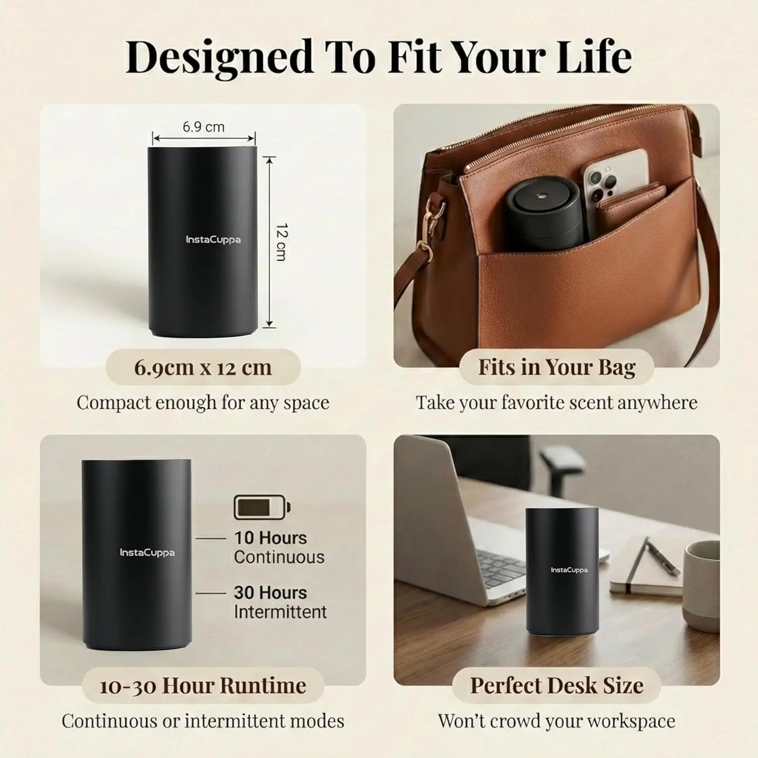 InstaCuppa Rechargeable Aroma Oil Diffuser - Waterless, 3 Speed Settings, 30-Hour Runtime, USB-C Charging - For Travel, Office, Bedroom - Image 9