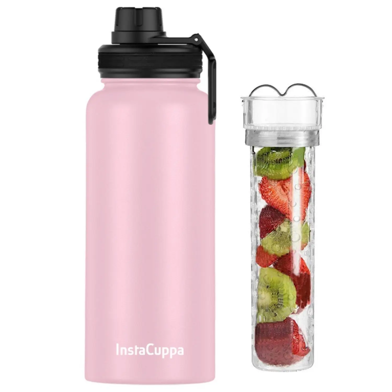 InstaCuppa Thermos Steel Fruit Infuser Water Bottle, Double Walled Vacuum Insulation, Full Length Tritan Infusion Unit, 2 Lids - Image 11