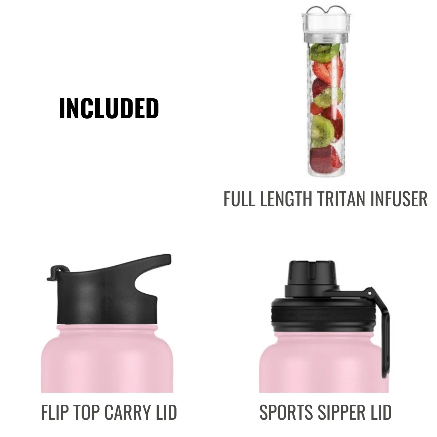 InstaCuppa Thermos Steel Fruit Infuser Water Bottle, Double Walled Vacuum Insulation, Full Length Tritan Infusion Unit, 2 Lids - Image 12