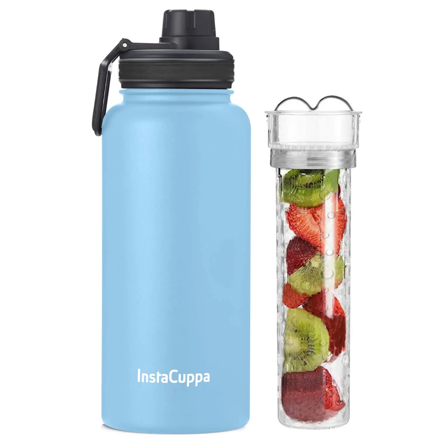 InstaCuppa Thermos Steel Fruit Infuser Water Bottle, Double Walled Vacuum Insulation, Full Length Tritan Infusion Unit, 2 Lids - Image 16