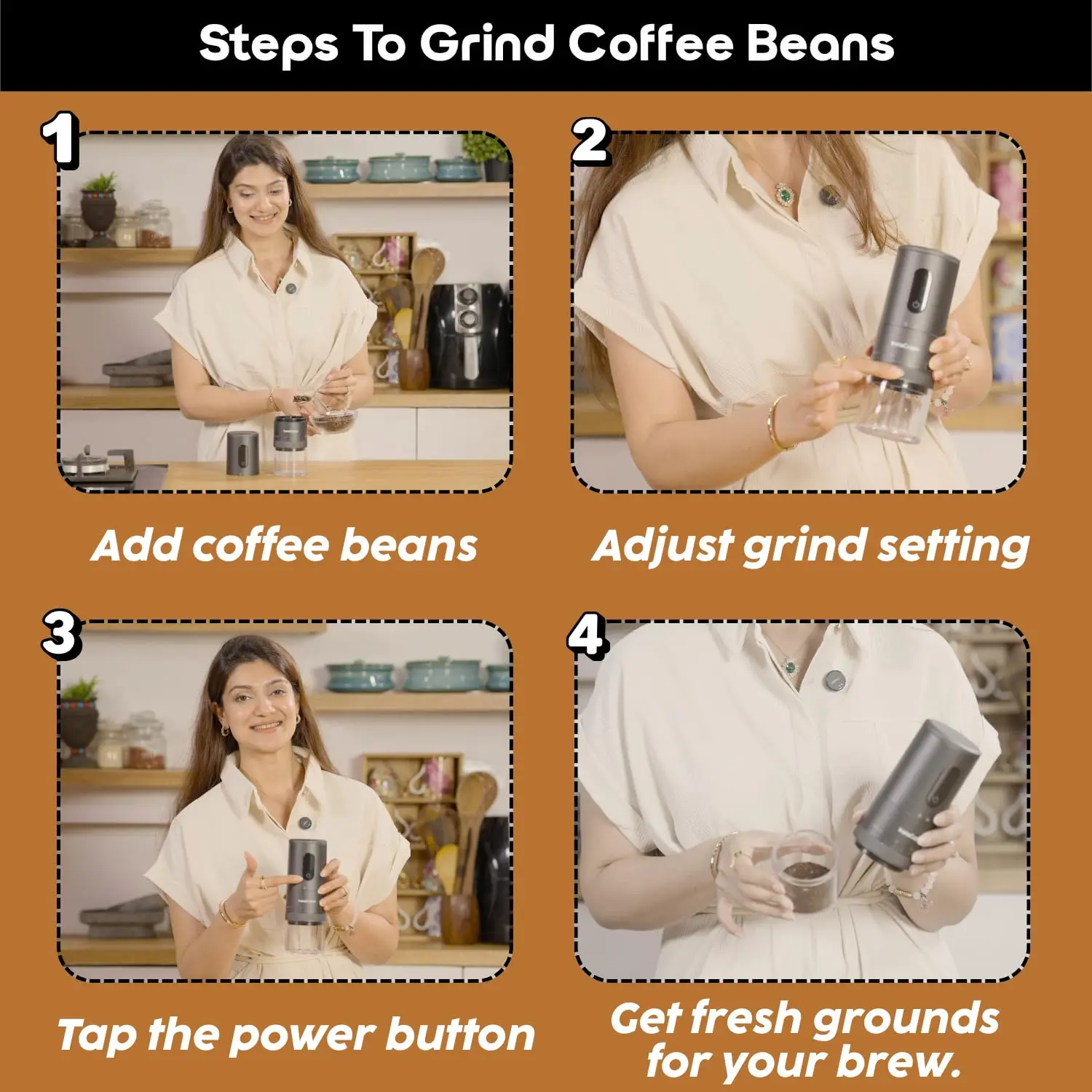 InstaCuppa USB Rechargeable Coffee Grinder | Ceramic Burr | 38 Settings | 2000mAh Battery | Portable & Travel-Friendly for Busy Moms - Image 5
