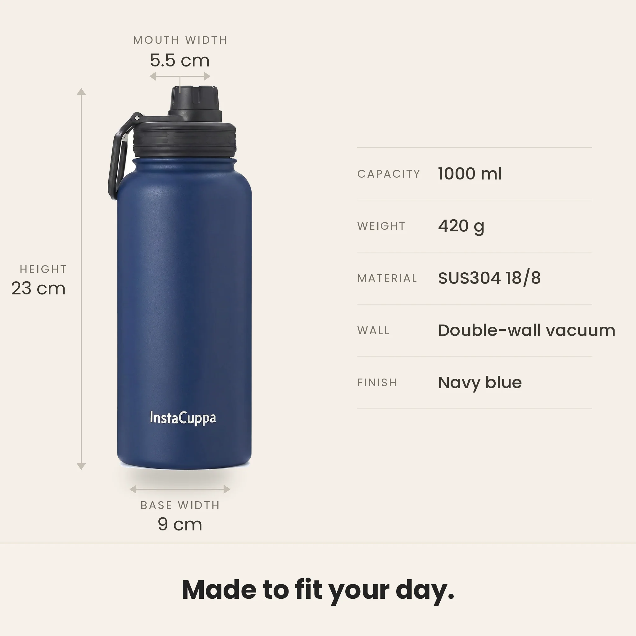 InstaCuppa Insulated Water Bottle 1L — Stainless Steel Thermos Flask, Double-Wall Vacuum, Sports Sipper Lid - Image 15