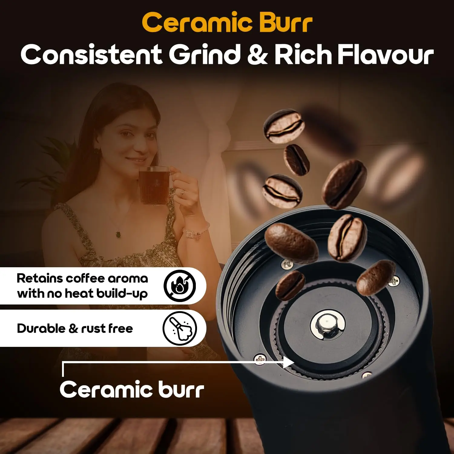 InstaCuppa Manual Coffee Grinder Ceramic Burr with 40 Adjustable Bean Grind Settings - Fresh Grind for South Indian Filter Coffee - Image 6