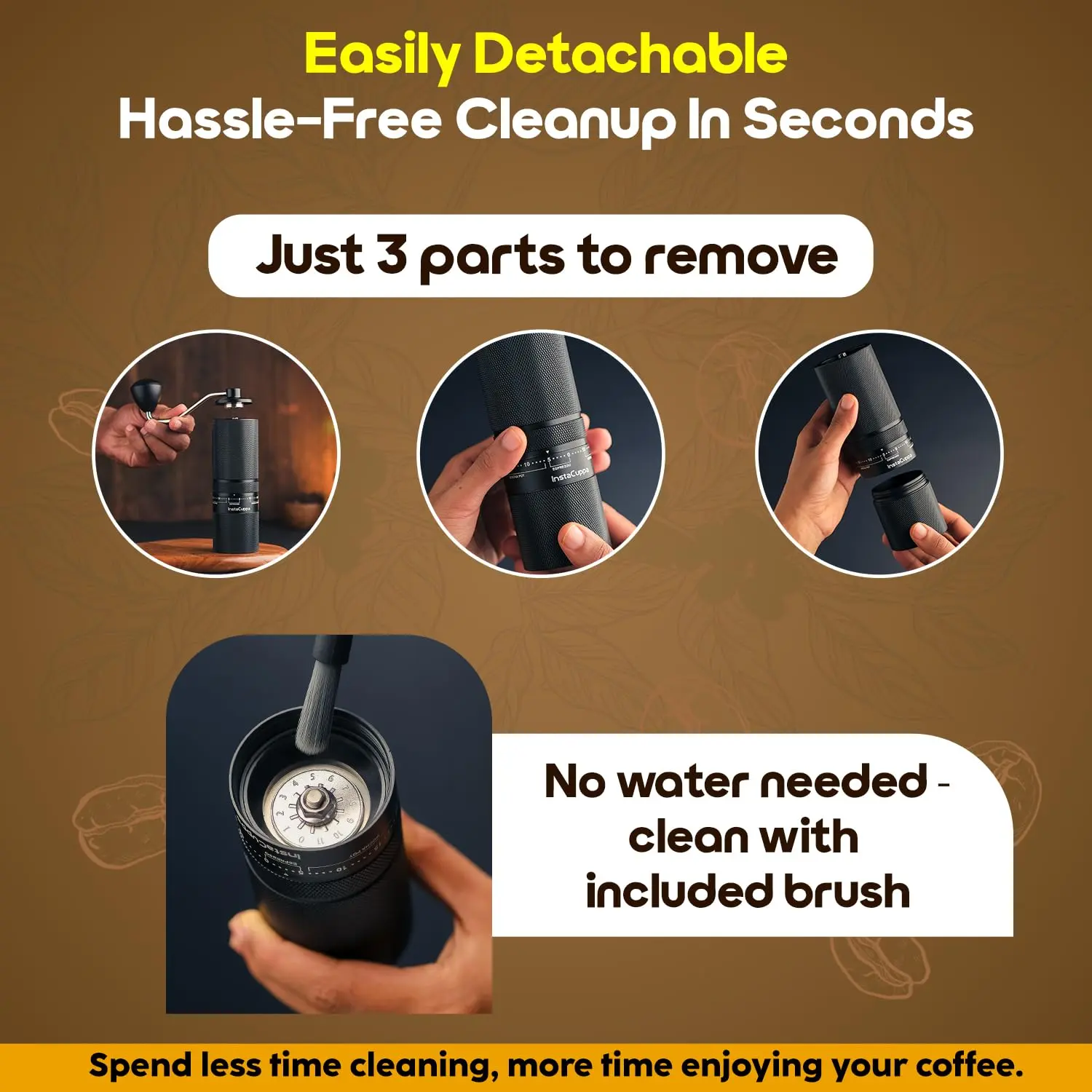 InstaCuppa Manual Coffee Grinder for Espresso with Stainless Steel Burr — 55 Adjustable Grind Settings, 2x Faster Grinding, Micro - Image 7