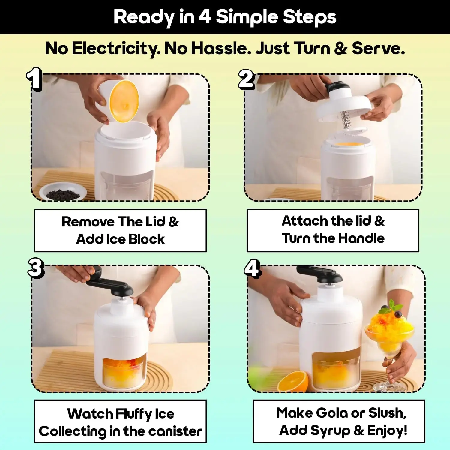 InstaCuppa Manual Ice Shaver | Skip Street Vendors, Make Hygienic Gola & Slush at Home | Fluffy Shaved Ice in Seconds | Kid-Safe & - Image 4