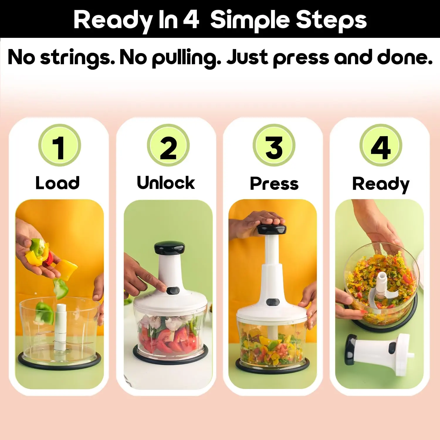 InstaCuppa 3-in-1 Manual Vegetable Chopper | 1.2L with Salad Spinner & Egg Whisker | 3 Stainless Steel Blades | Press to Chop | Safety - Image 4