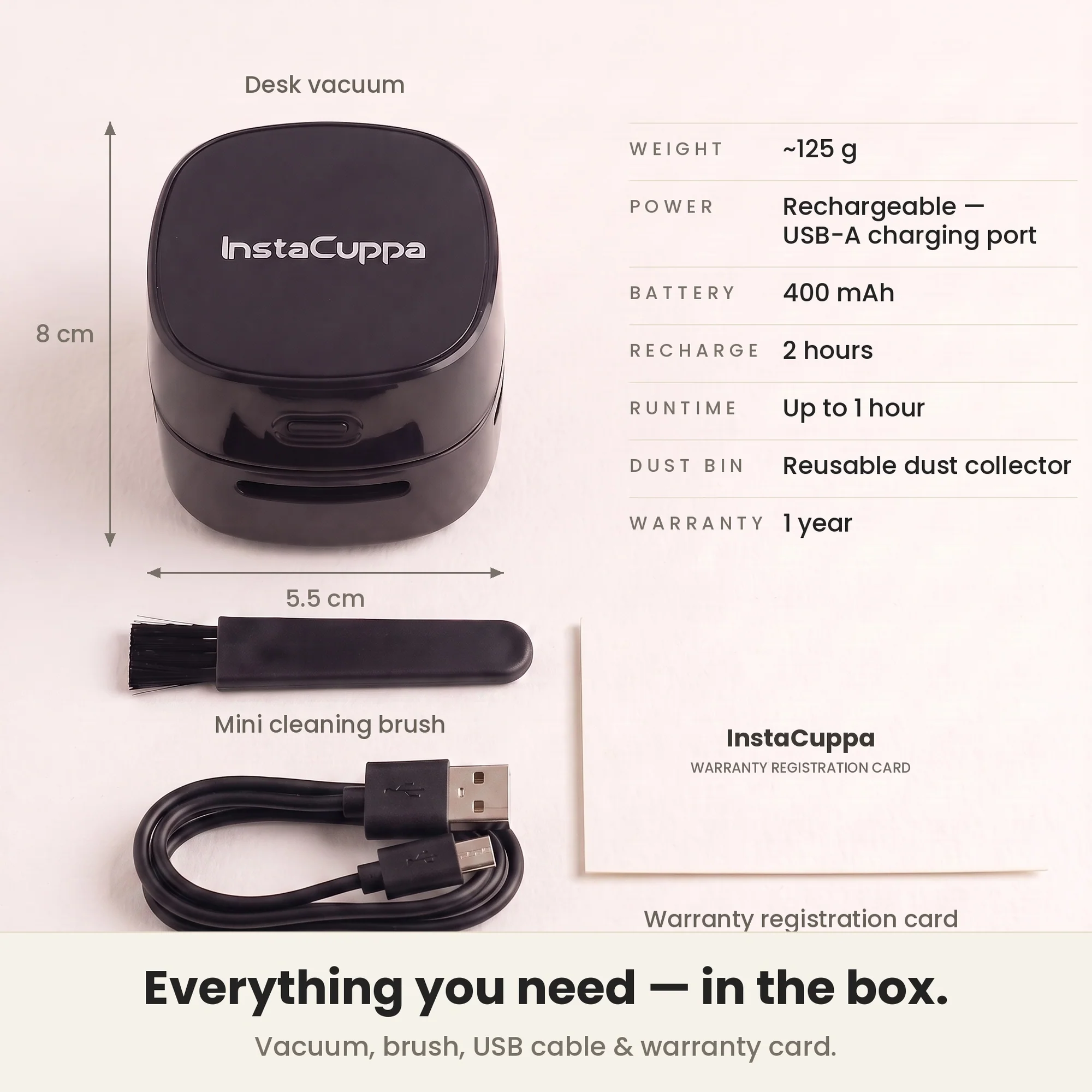 InstaCuppa Mini Desk Vacuum Cleaner — Cordless Desktop, Keyboard & Table Cleaner for Crumbs, Dust & Eraser Bits - Image 17