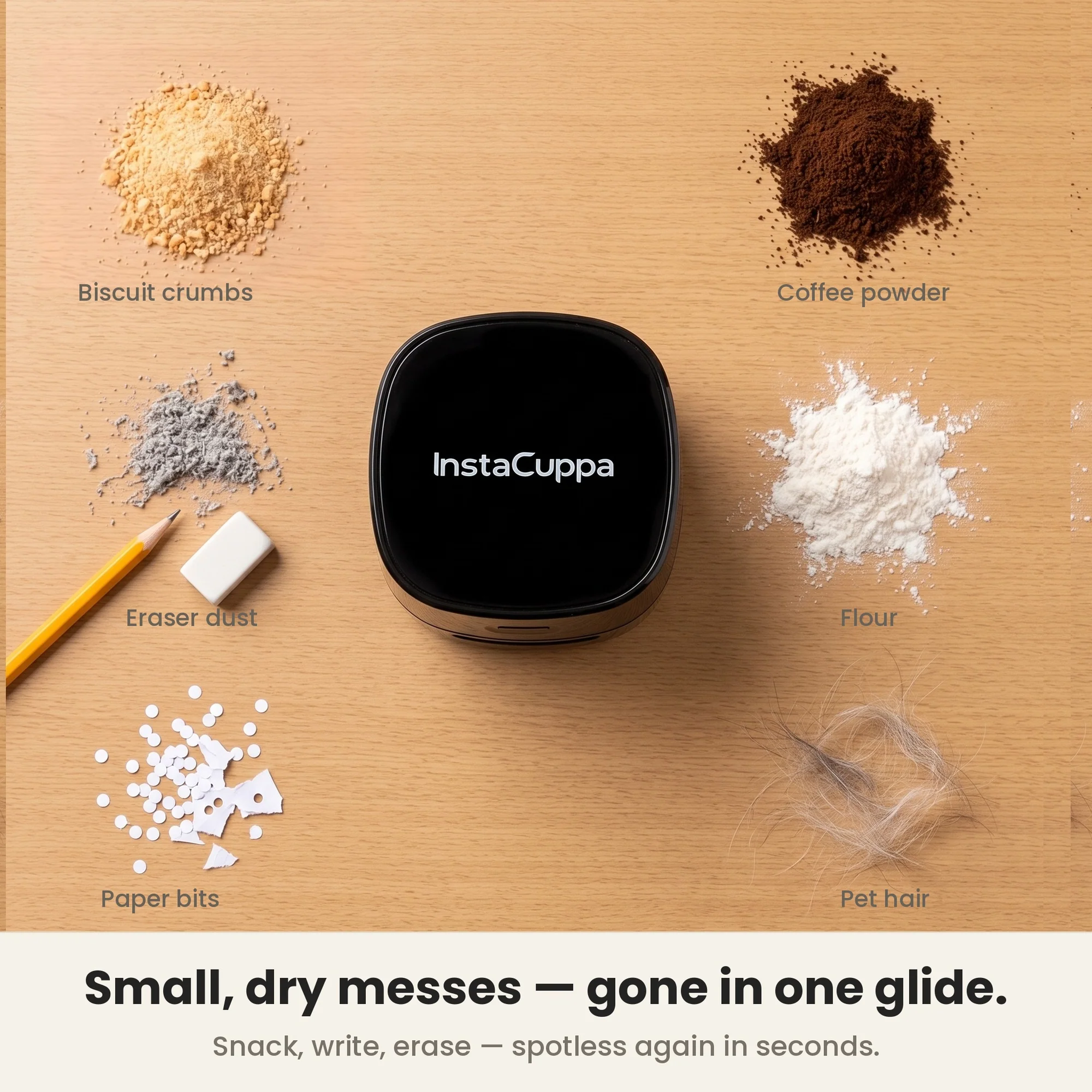 InstaCuppa Mini Desk Vacuum Cleaner — Cordless Desktop, Keyboard & Table Cleaner for Crumbs, Dust & Eraser Bits - Image 5