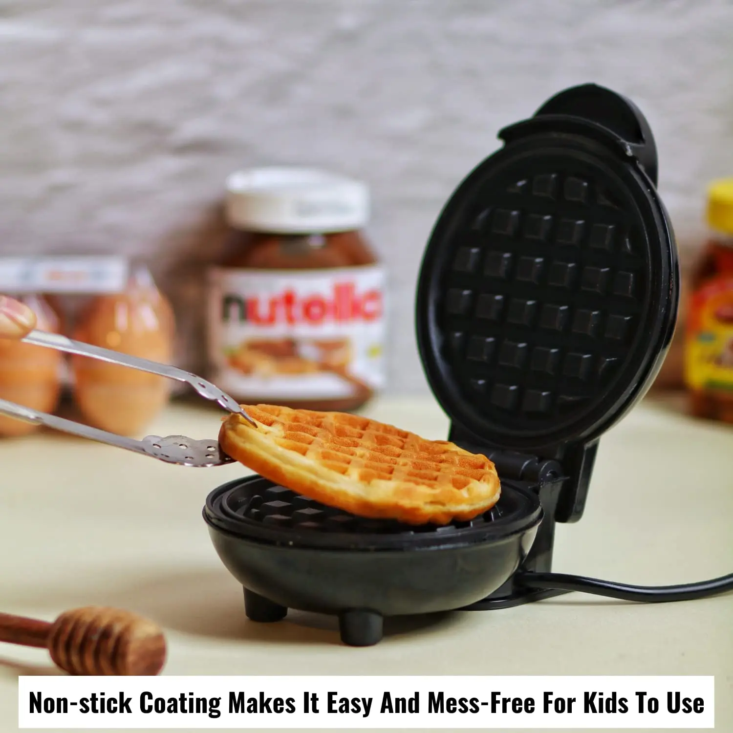 InstaCuppa Mini Waffle Maker For Individual Waffles, Non-stick, Easy To Clean, Portable, 4 inch, Black - Image 3