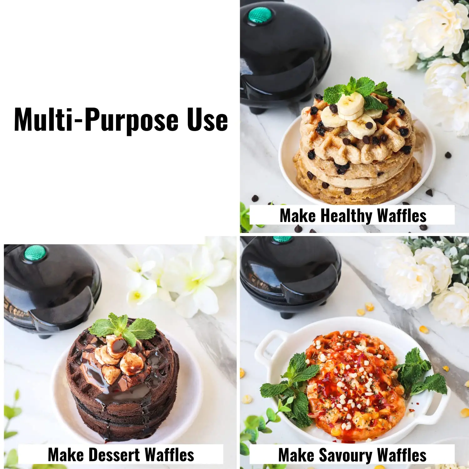 InstaCuppa Mini Waffle Maker For Individual Waffles, Non-stick, Easy To Clean, Portable, 4 inch, Black - Image 4