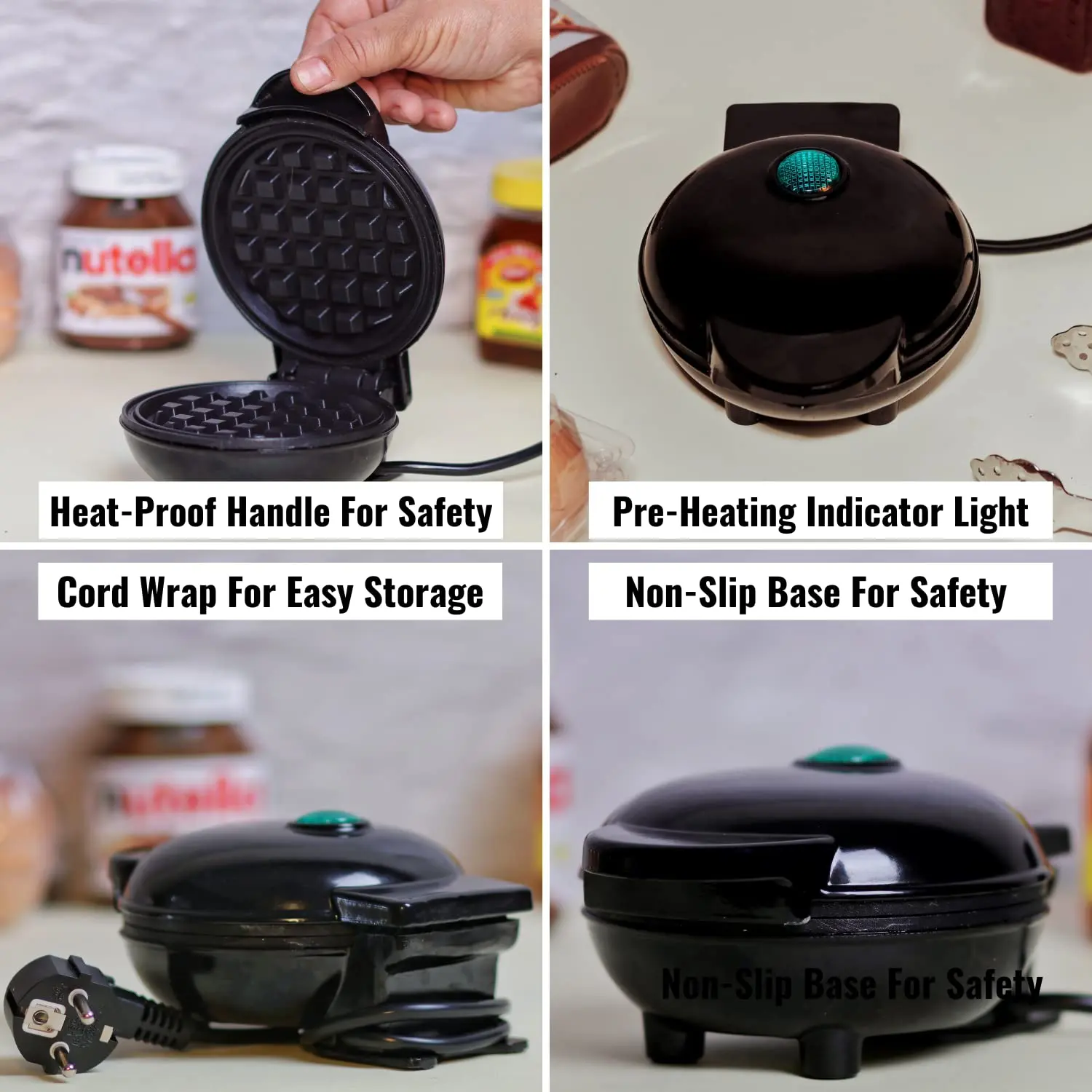 InstaCuppa Mini Waffle Maker For Individual Waffles, Non-stick, Easy To Clean, Portable, 4 inch, Black - Image 5