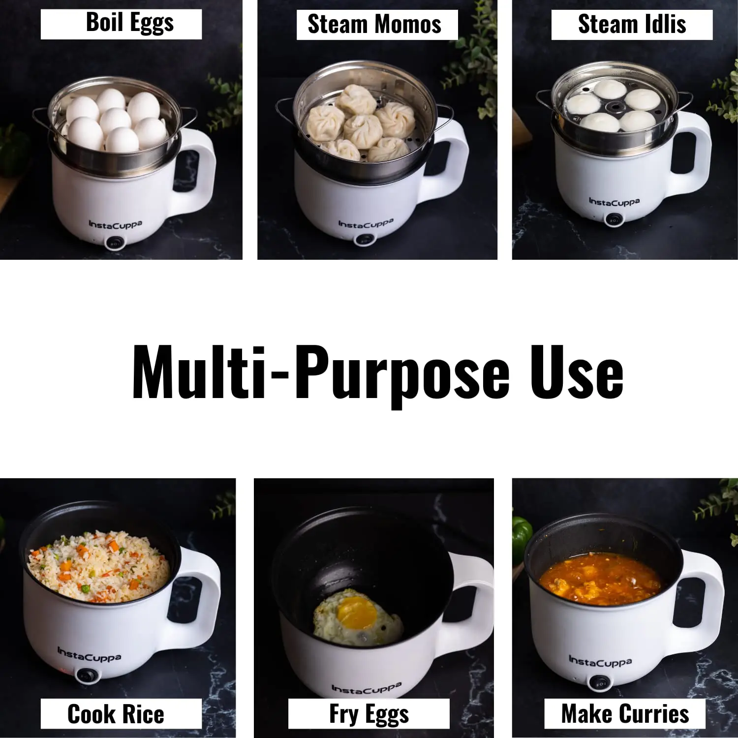 InstaCuppa Multipurpose Electric Kettle Cum Cooker with Free Steamer for Momos & Vegetables, Boiler Trays for Idly & Eggs, 1.2 Liter, 600 Watts - Image 5
