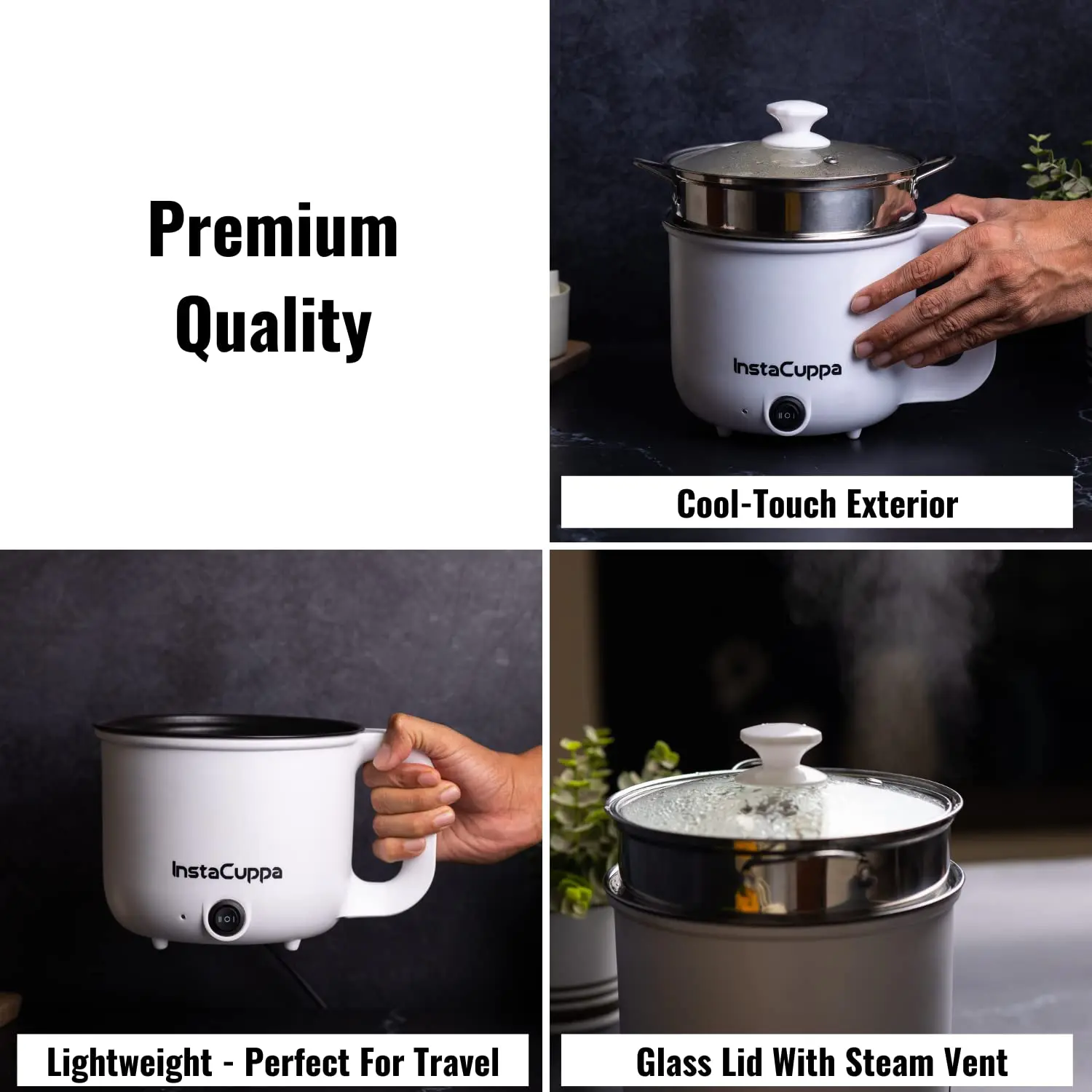 InstaCuppa Multipurpose Electric Kettle Cum Cooker with Free Steamer for Momos & Vegetables, Boiler Trays for Idly & Eggs, 1.2 Liter, 600 Watts - Image 6