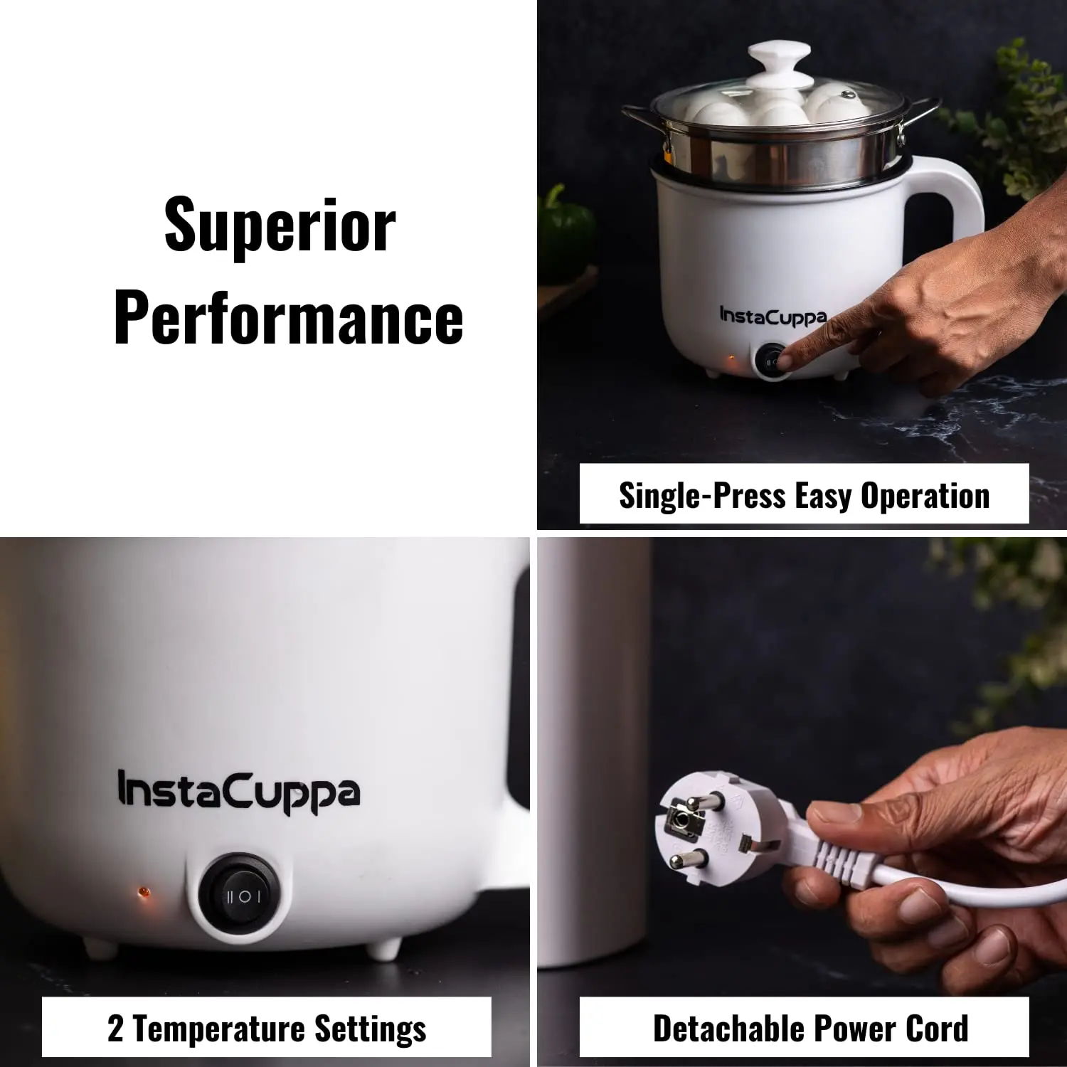 InstaCuppa Multipurpose Electric Kettle Cum Cooker with Non-Stick Inner, Includes Free Steamer, Boiler Trays for Idly & Eggs, 1.2 Liter, 600 Watts - Image 5