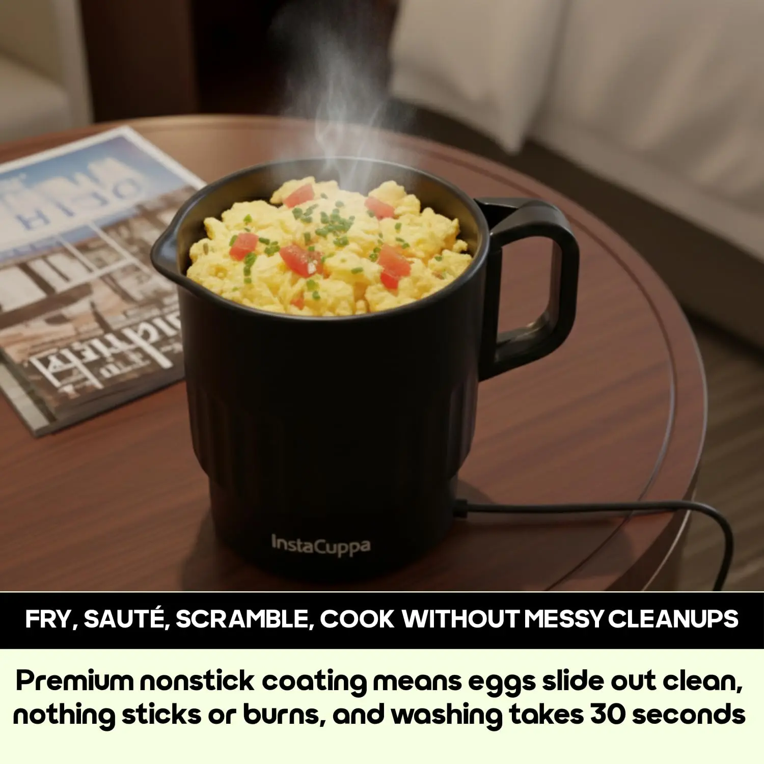 InstaCuppa Non-Stick Portable Multicook Kettle 1000ml | Fry Eggs, Cook & Boil Without Sticking | Keep Warm, Auto Shut-Off & Easy To - Image 4