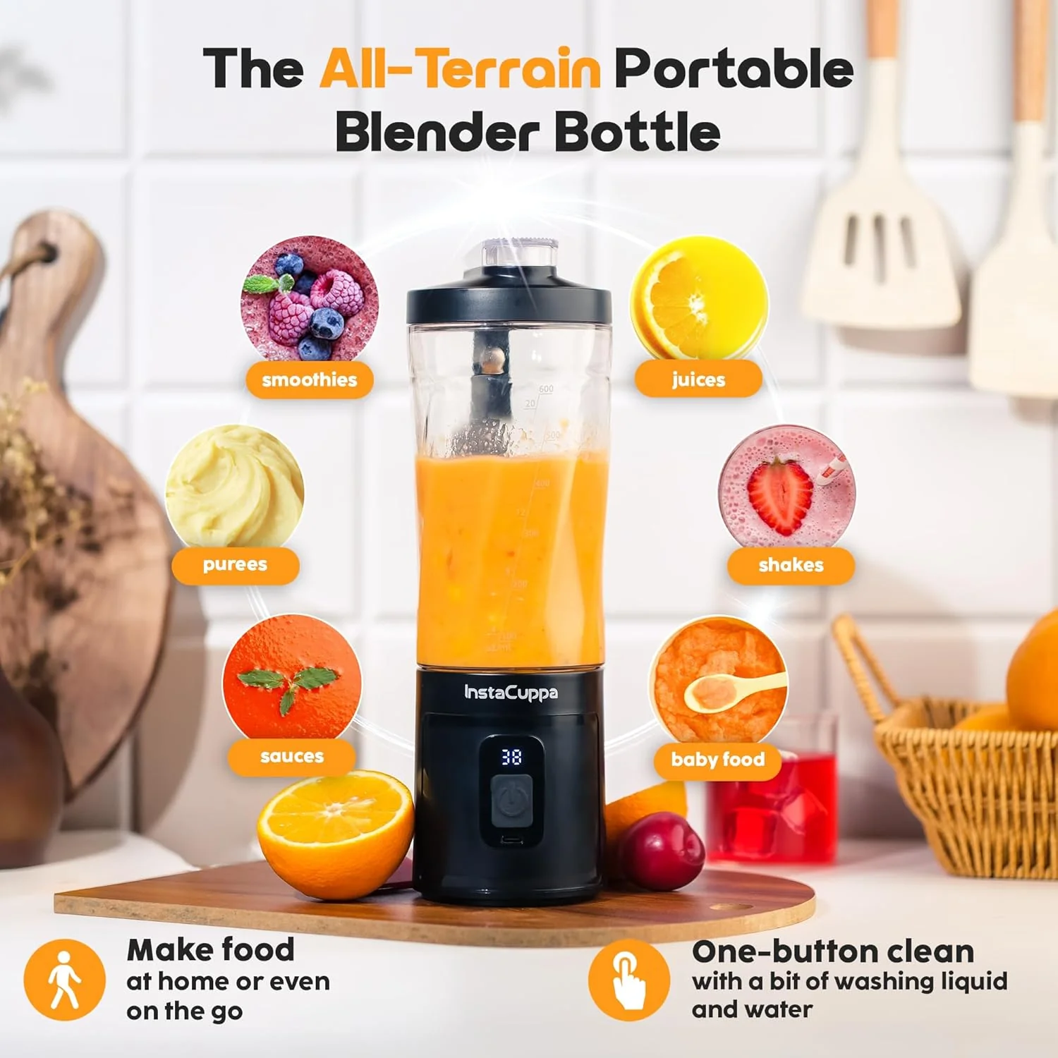 InstaCuppa Portable Blender Bottle | Long Lasting 6000 mAh Battery with Fast Charging | LED Display for Battery Status & 40-Second - Image 3