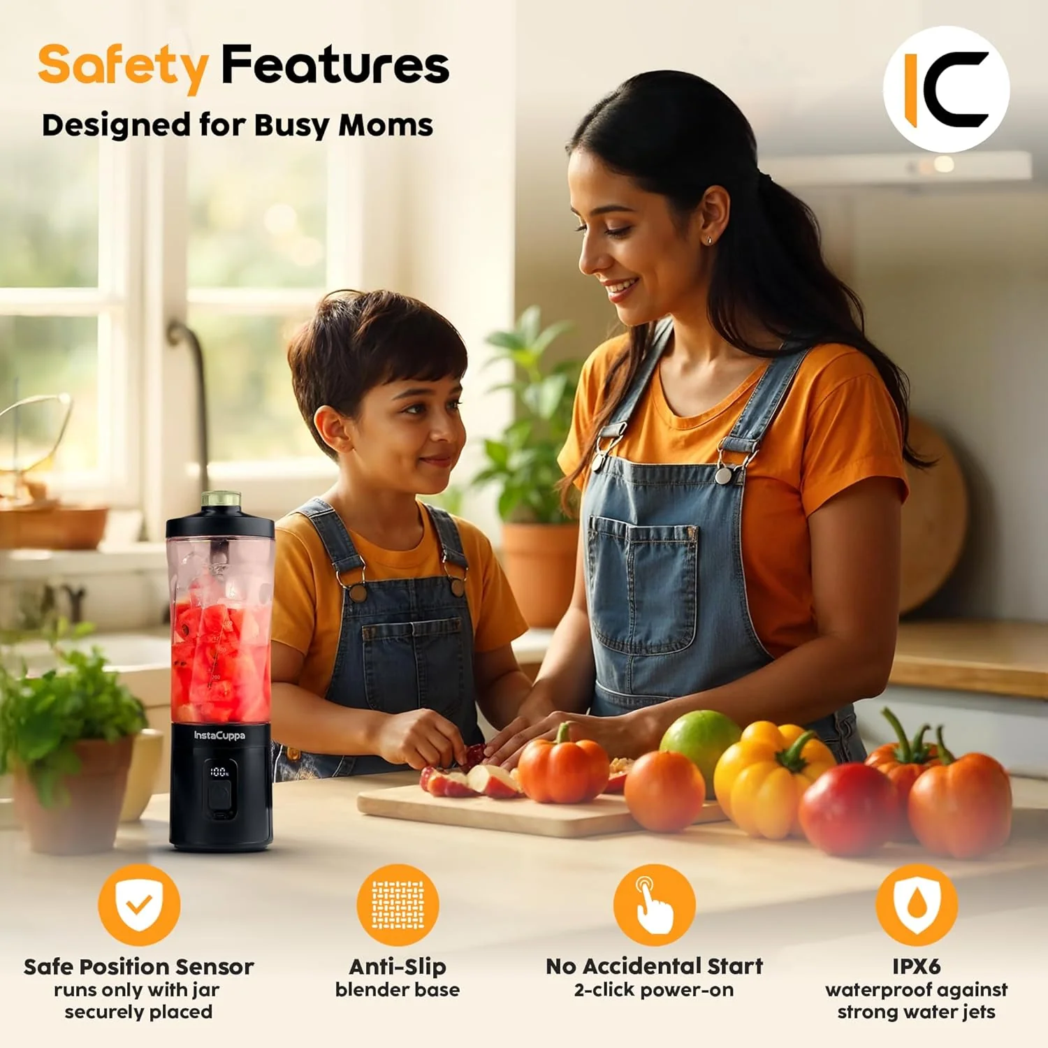 InstaCuppa Portable Blender Bottle | Long Lasting 6000 mAh Battery with Fast Charging | LED Display for Battery Status & 40-Second - Image 4