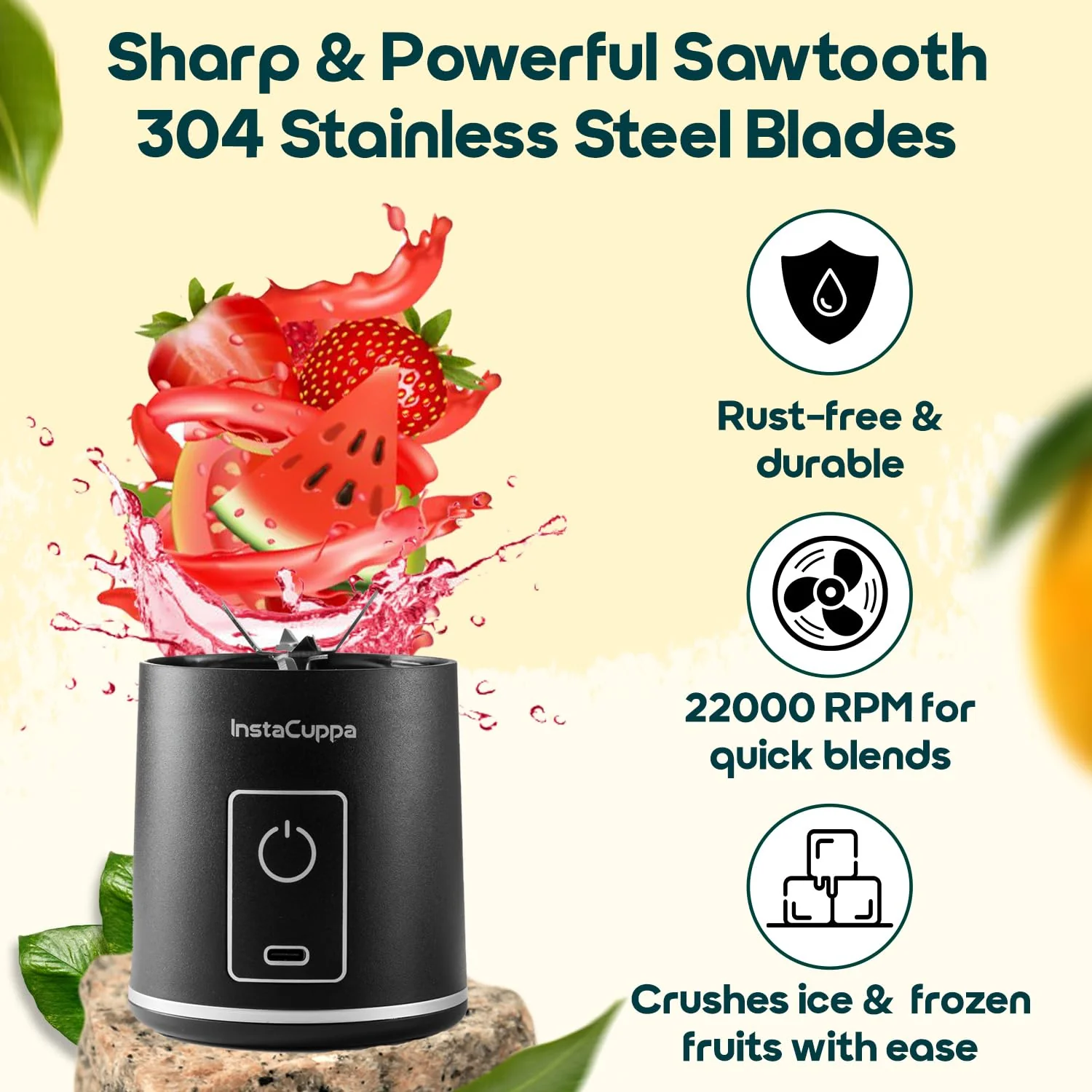InstaCuppa Portable Blender Bottle – USB Rechargeable, 450ml, 304 Stainless Steel Blades, 22000 RPM, Quick Blend & Pulse Mode, Child - Image 6