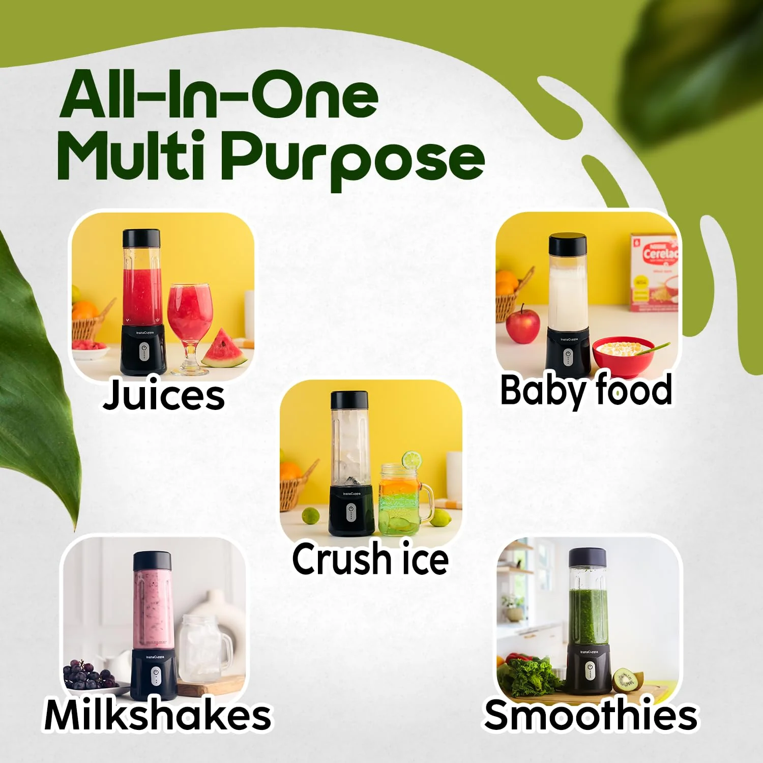InstaCuppa Portable Blender with 4000 mAh Rechargeable Battery, 230 Watt Motor, 500 ML, Perfect for Smoothie, Milk Shakes, Crushing Ice and Juices - Image 3