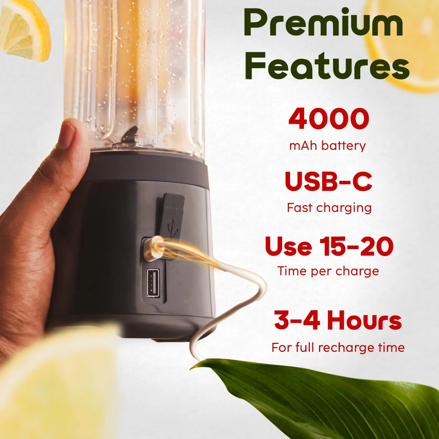 InstaCuppa Portable Blender with 4000 mAh Rechargeable Battery, 230 Watt Motor, 500 ML, Perfect for Smoothie, Milk Shakes, Crushing Ice and Juices - Image 6