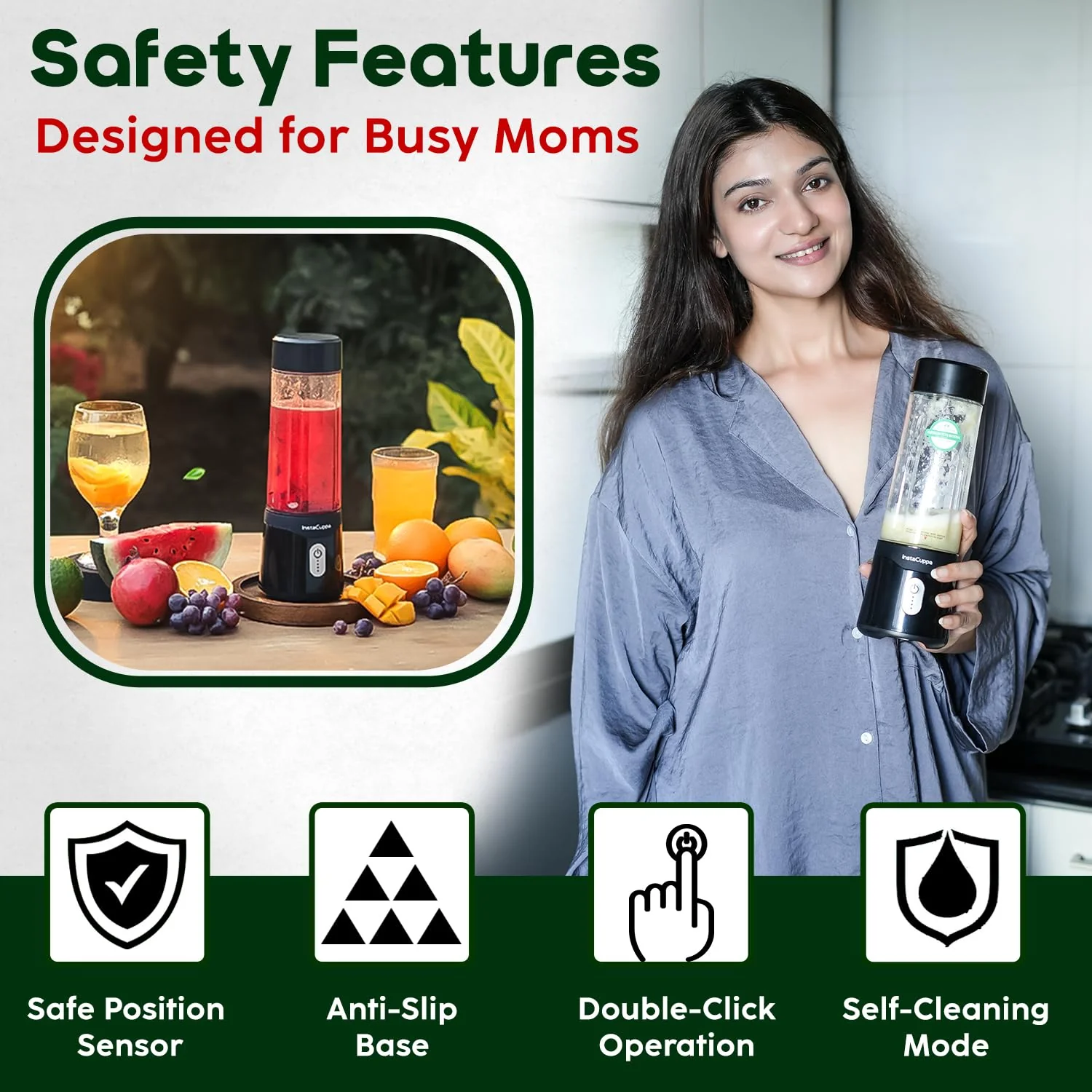 InstaCuppa Portable Blender with 4000 mAh Rechargeable Battery, 230 Watt Motor, 500 ML, Perfect for Smoothie, Milk Shakes, Crushing Ice and Juices - Image 7