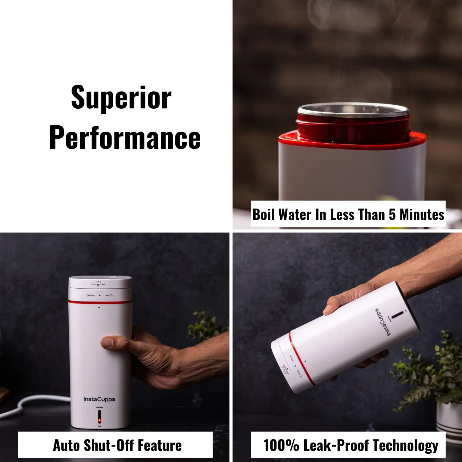 InstaCuppa Portable Electric Kettle, Travel Electric Water Bottle For Boiling Hot Water, Automatic Shut Off, Dry Boil Protection, 500 ML, 300 Watts - Image 4