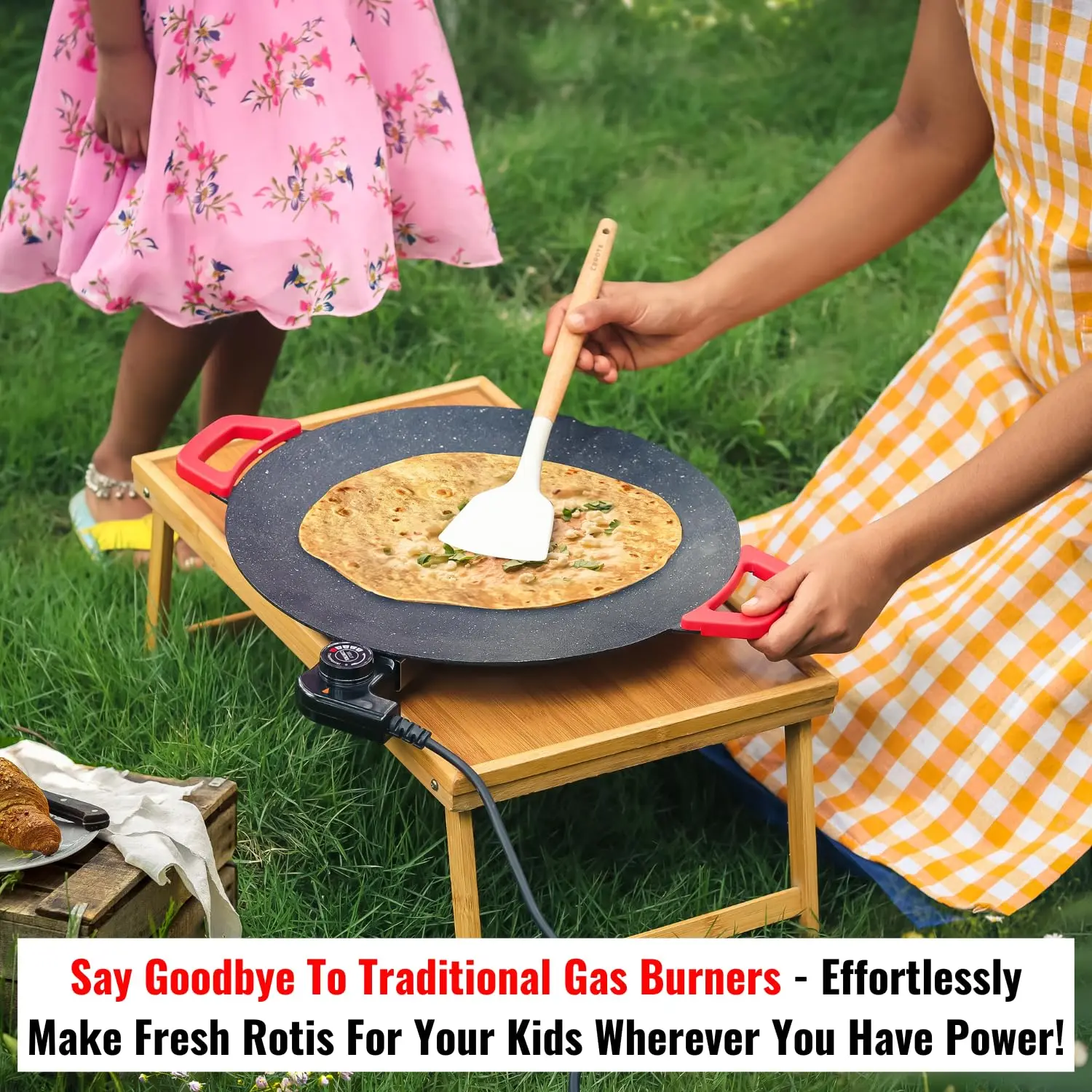 InstaCuppa Portable Electric Tawa 14 Inch (35 CM) with Temperature Control - Ideal for Dosa, Roti, Chapati, Uthappam, Paratha, Naan - Image 3